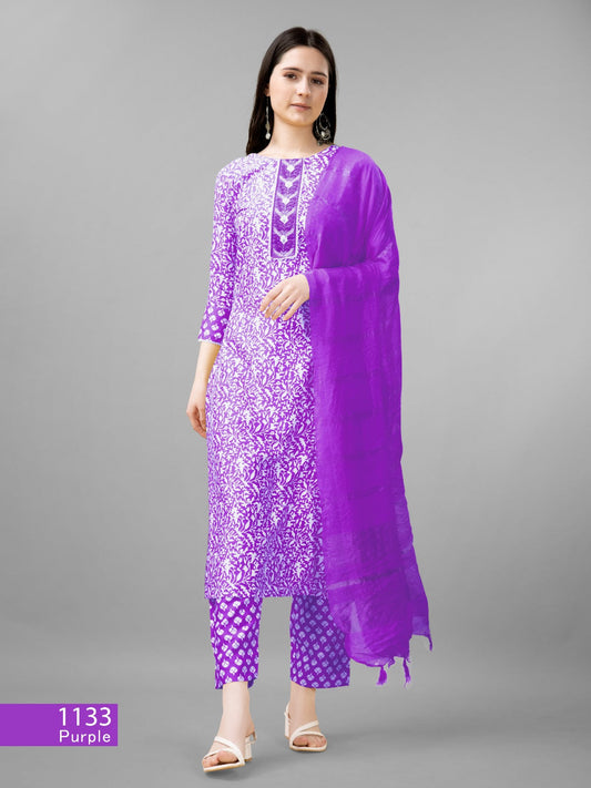 Beautiful Designer Pure Cotton Full Stiched Kurti Pant with Dupatta