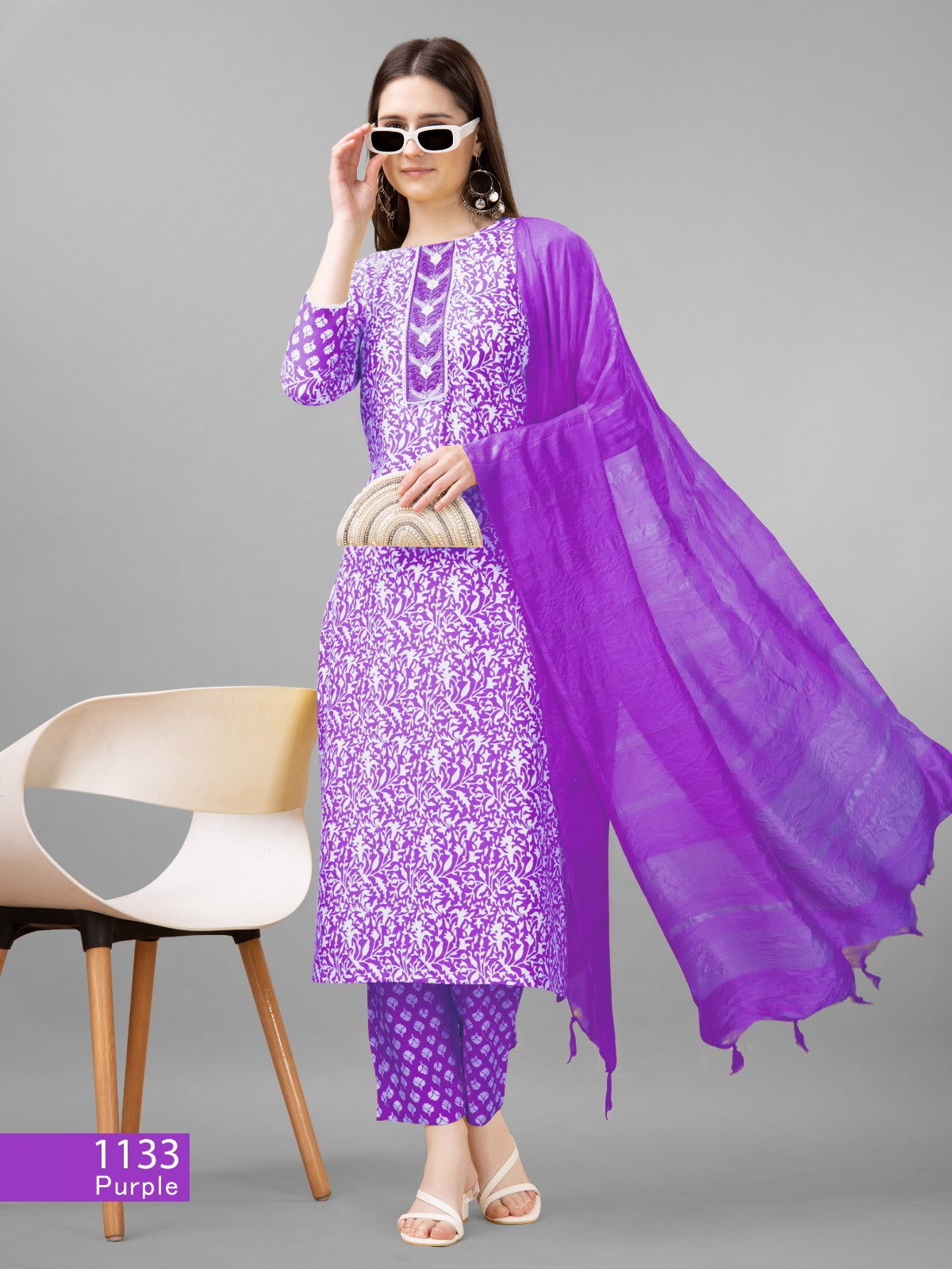 Beautiful Designer Pure Cotton Full Stiched Kurti Pant with Dupatta