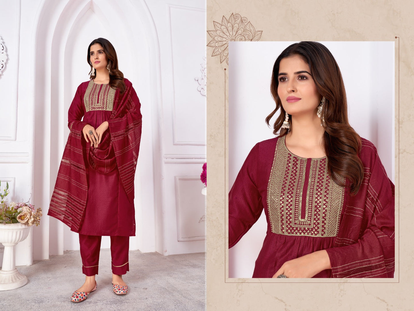 Beautiful Designer Pure Cotton Full Stiched Kurti Pant with Dupatta