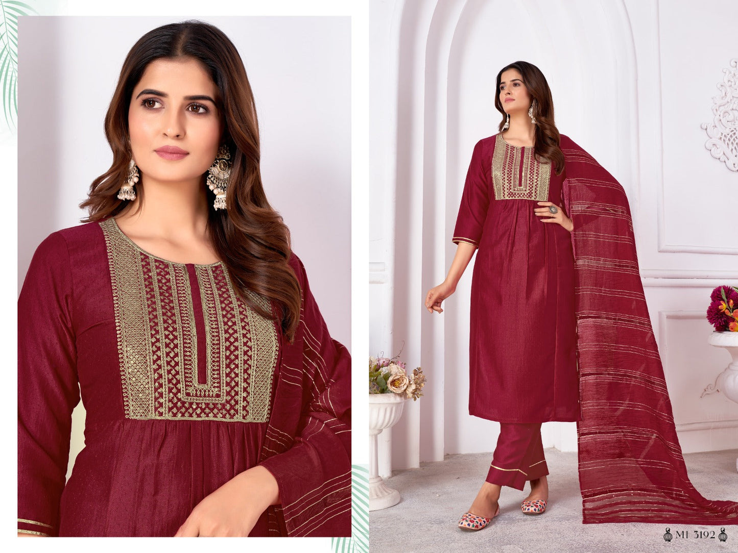 Beautiful Designer Pure Cotton Full Stiched Kurti Pant with Dupatta