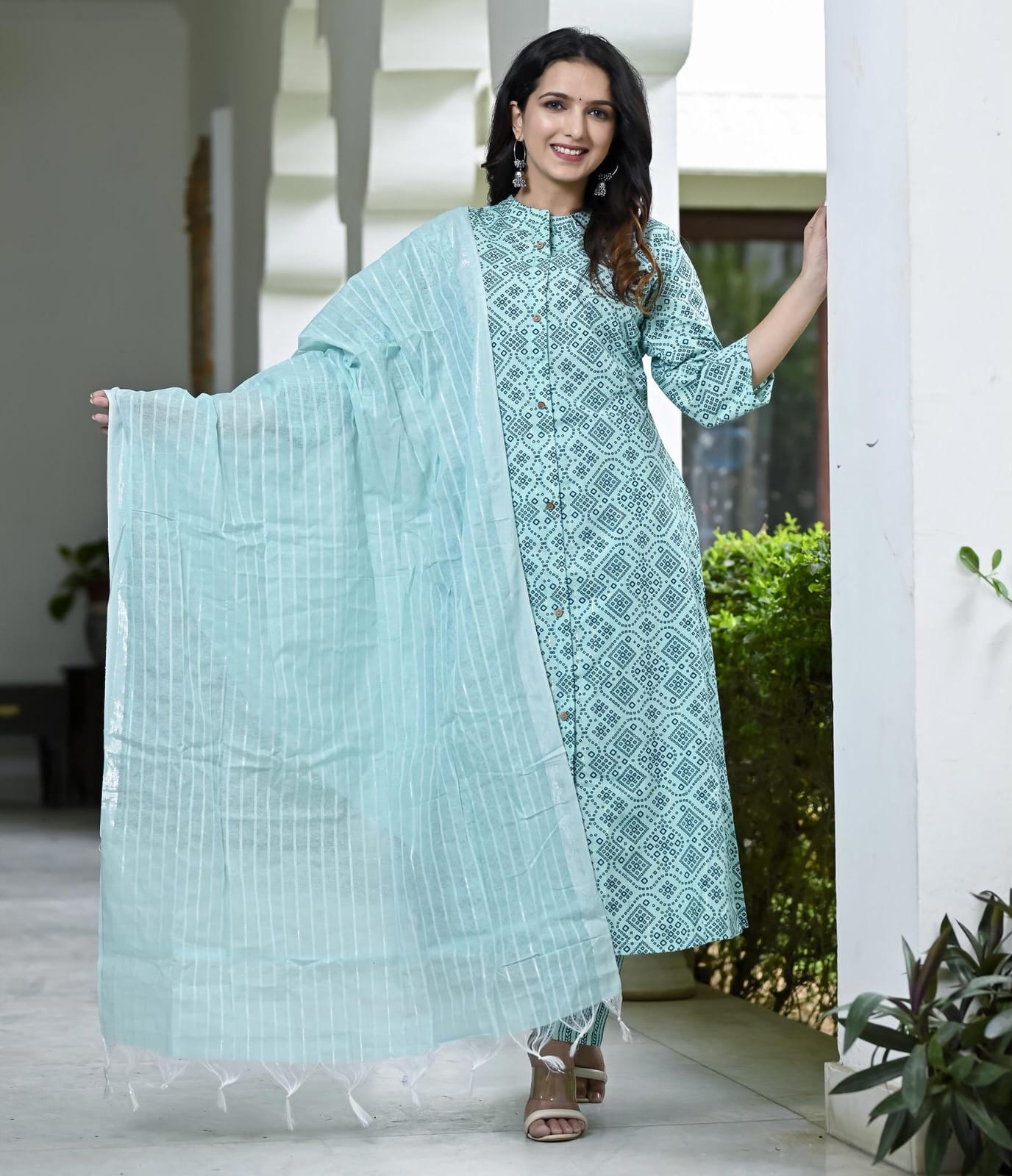 Beautiful Designer Pure Cotton Full Stiched Kurti Pant with Dupatta