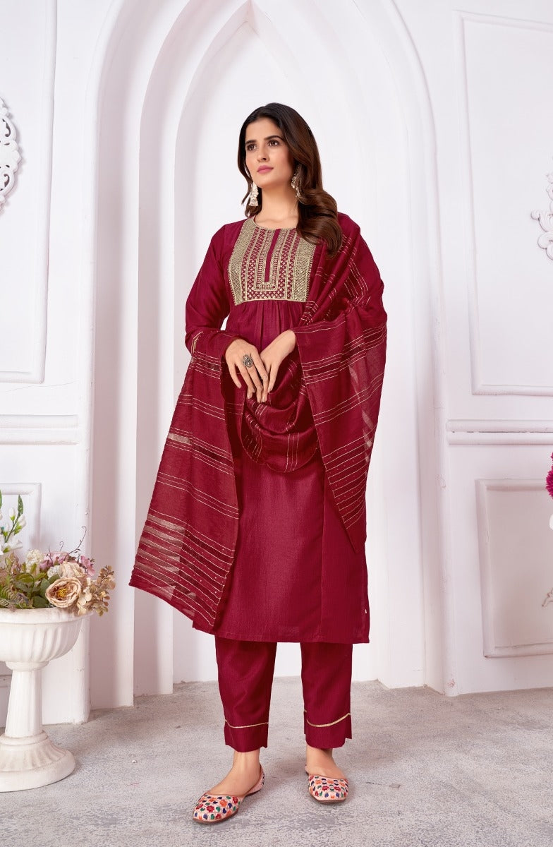 Beautiful Designer Pure Cotton Full Stiched Kurti Pant with Dupatta