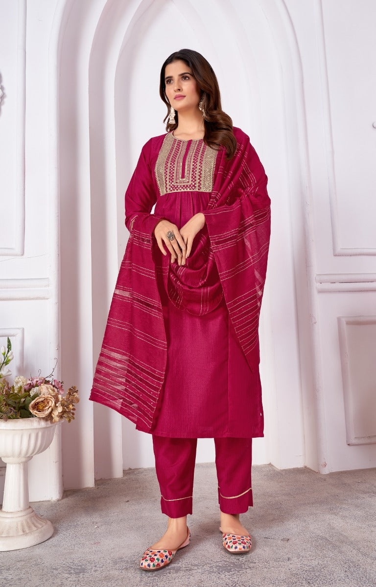 Beautiful Designer Pure Cotton Full Stiched Kurti Pant with Dupatta