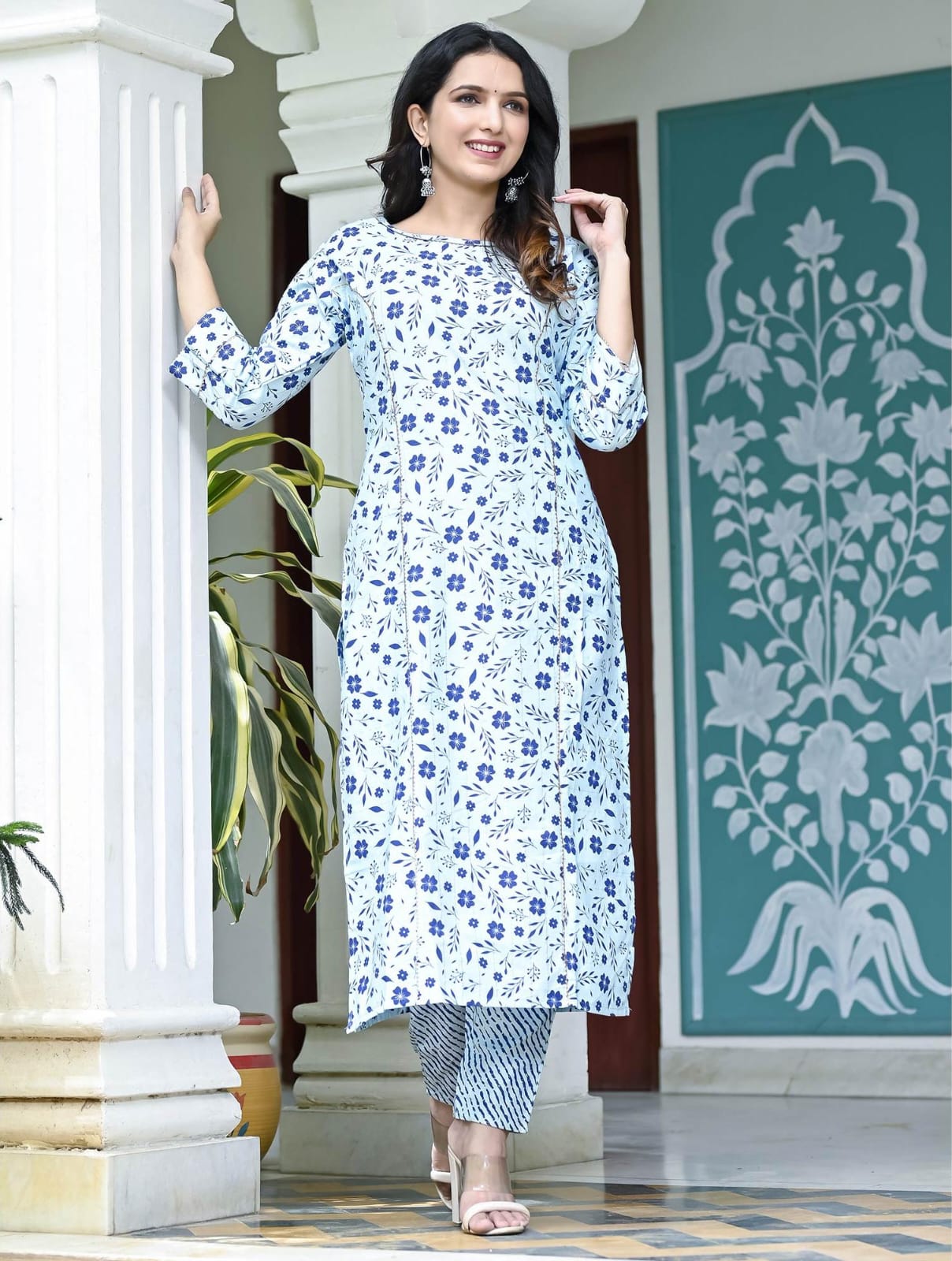 Beautiful Designer Pure Cotton Full Stiched Kurti Pant with Dupatta