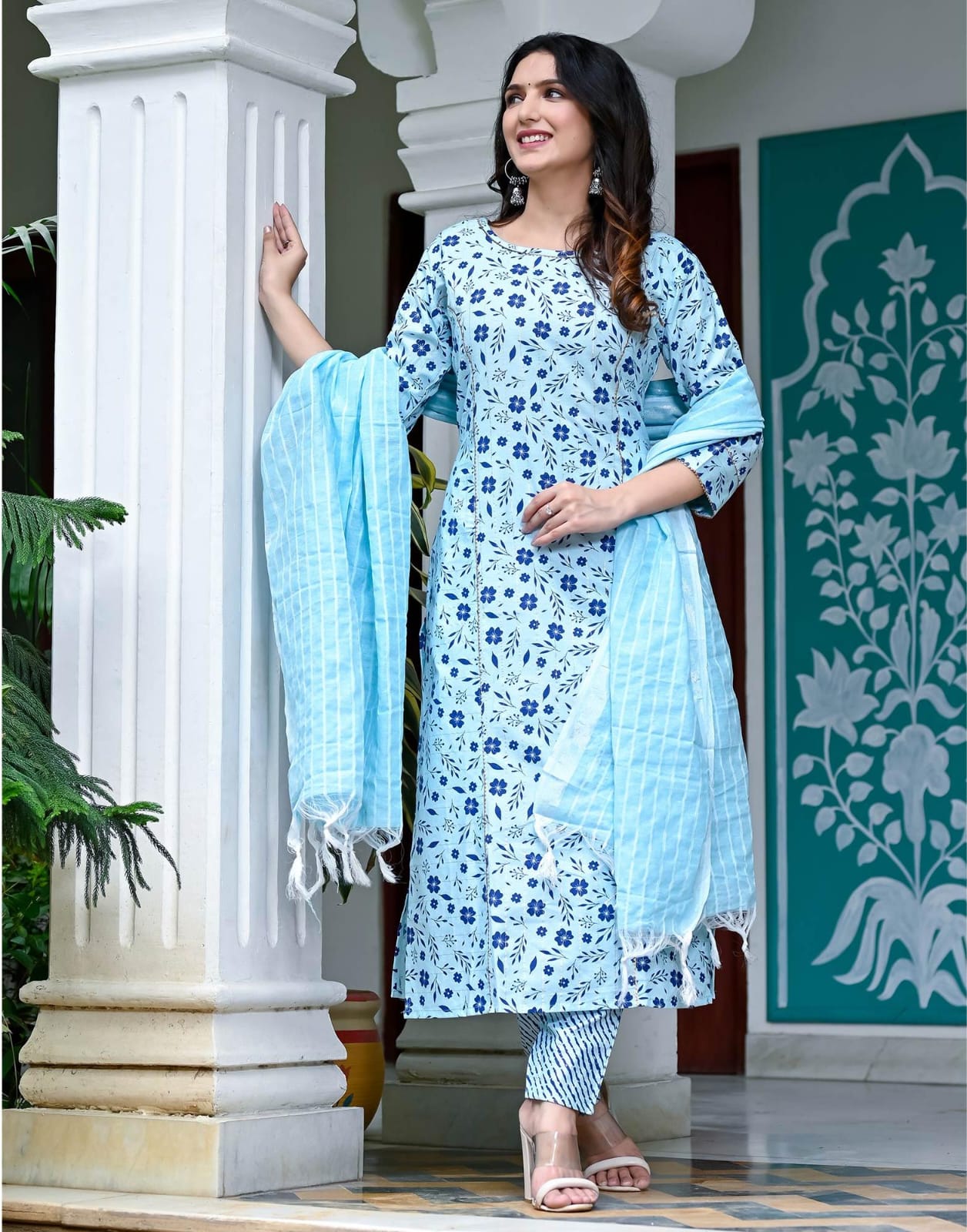 Beautiful Designer Pure Cotton Full Stiched Kurti Pant with Dupatta