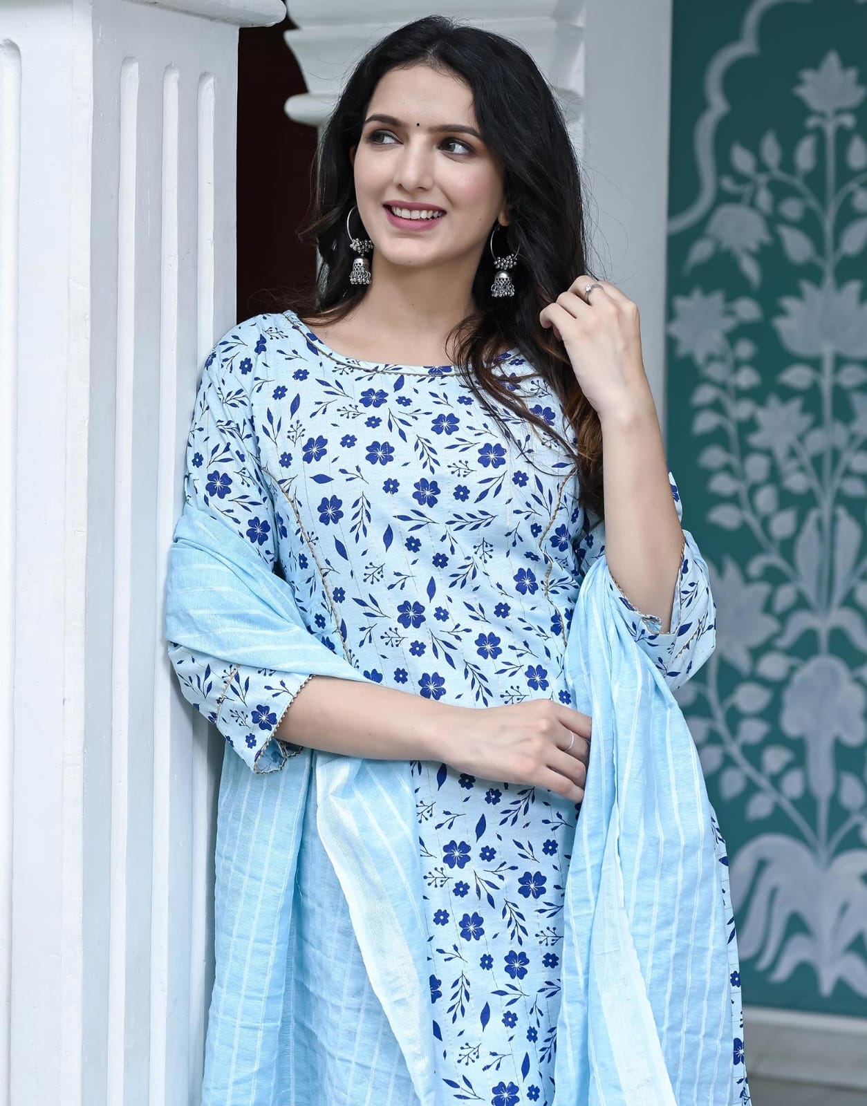 Beautiful Designer Pure Cotton Full Stiched Kurti Pant with Dupatta