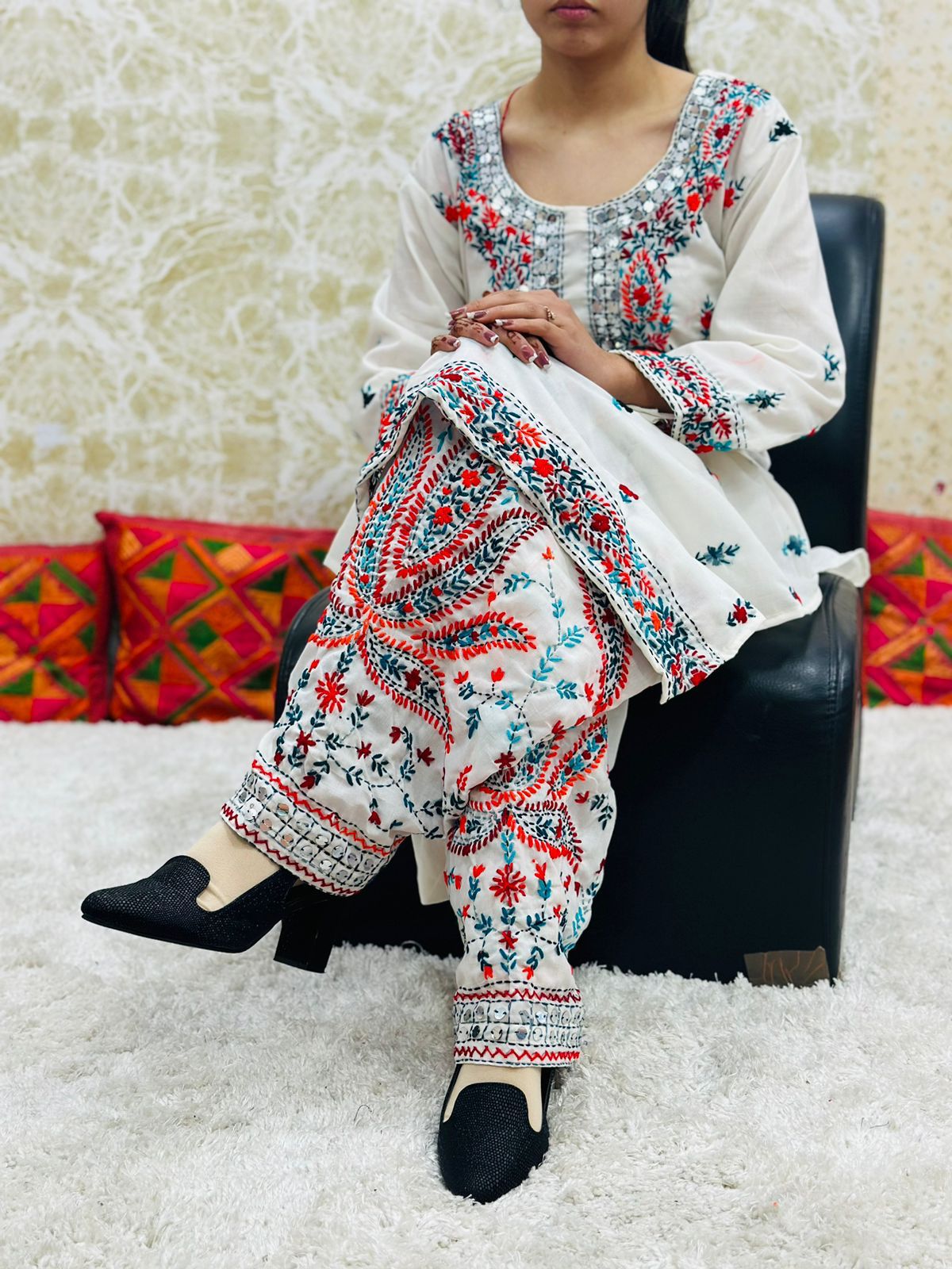 Beautiful Designer Lucknowi Cotton Kantha Work Salwar Suit