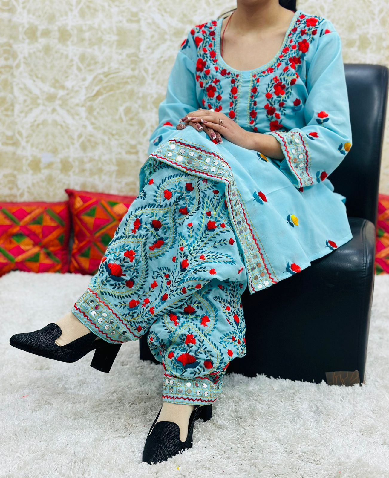 Beautiful Designer Lucknowi Cotton Kantha Work Salwar Suit