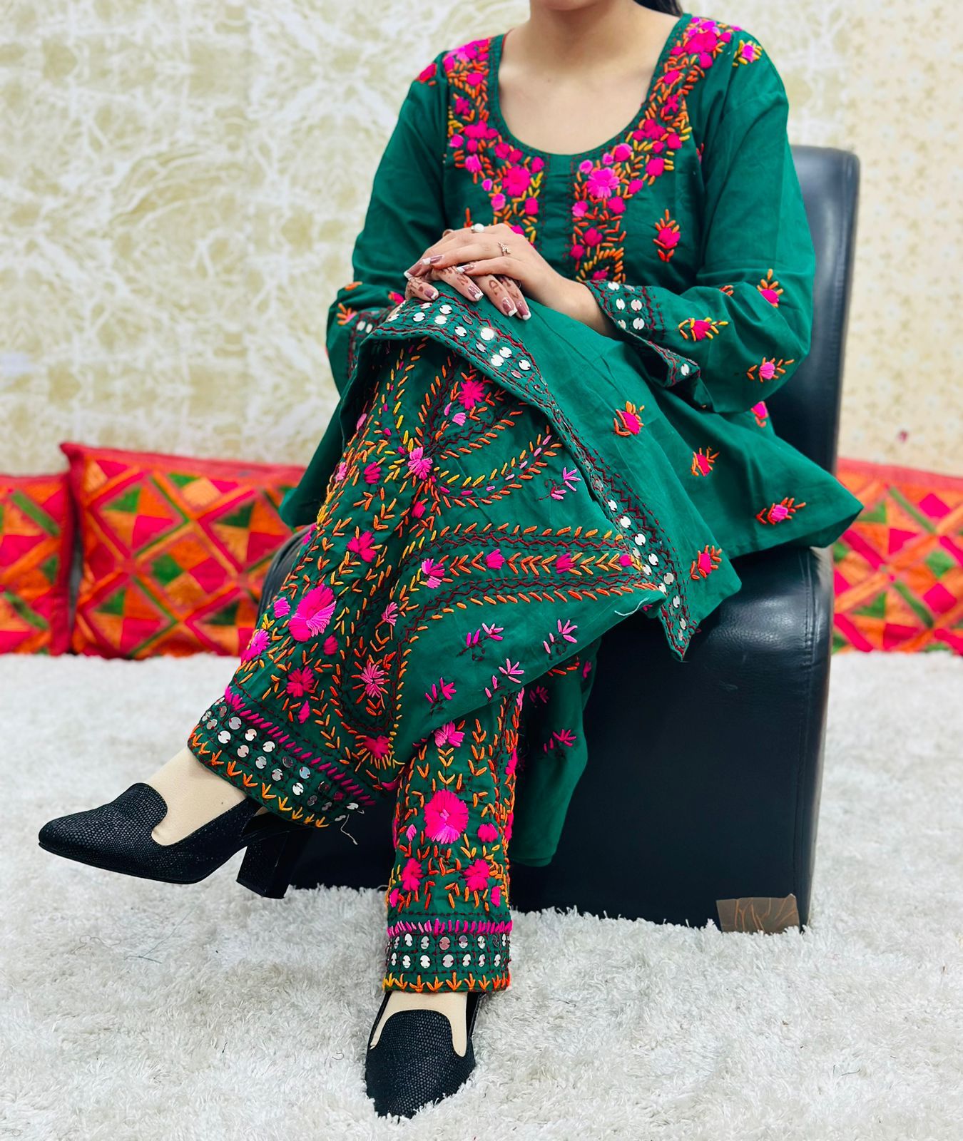 Beautiful Designer Lucknowi Cotton Kantha Work Salwar Suit