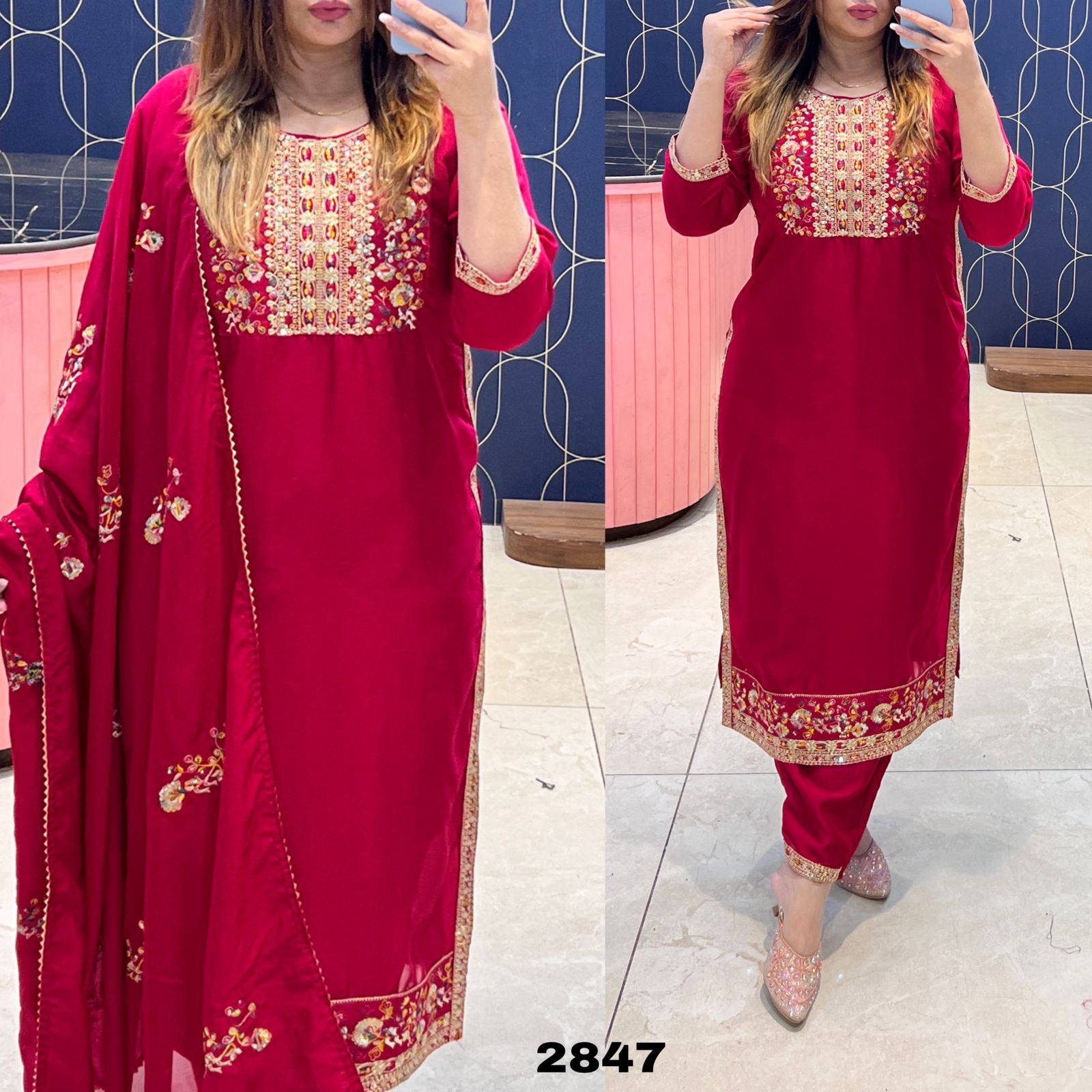 Beautiful Designer Kurti With Pant & Sequence Dupatta