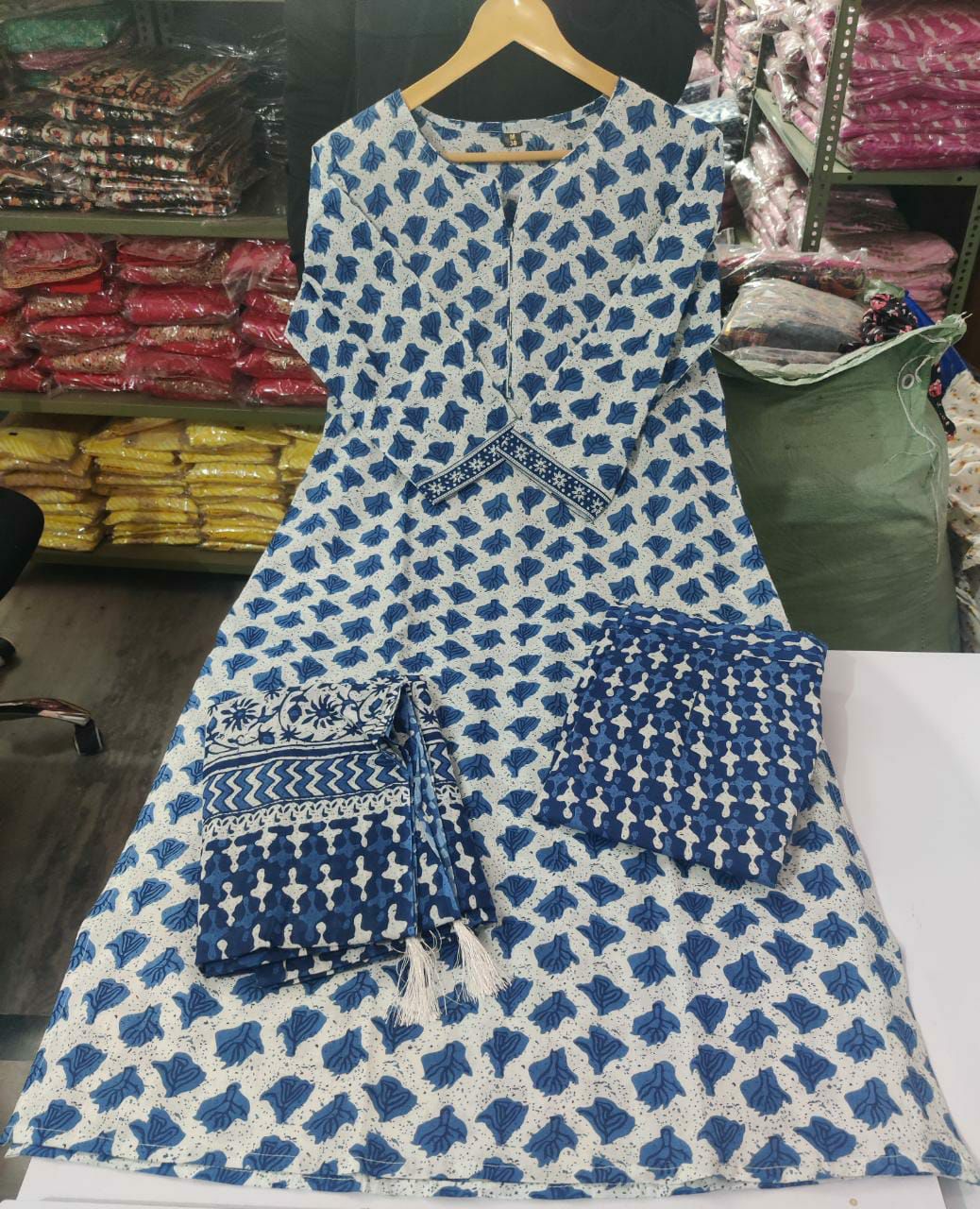 Beautiful Designer Pure Cotton Full Stiched Kurti Pant with Dupatta