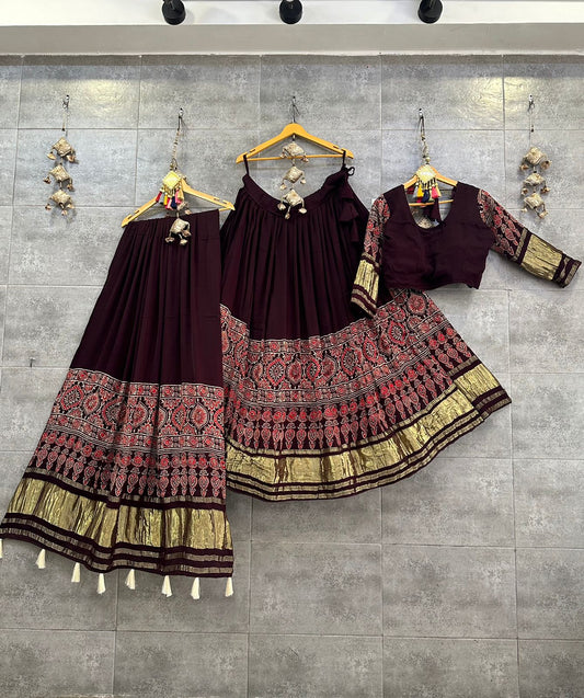 Beautiful Designer Pure Modal Gajji Silk Ajrakh Handblock Print Chaniya Choli