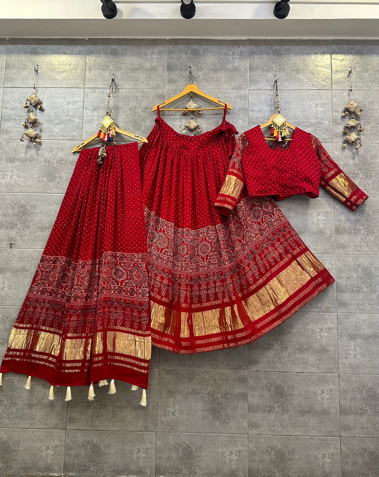 Beautiful Designer Pure Modal Gajji Silk Ajrakh Handblock Print Chaniya Choli