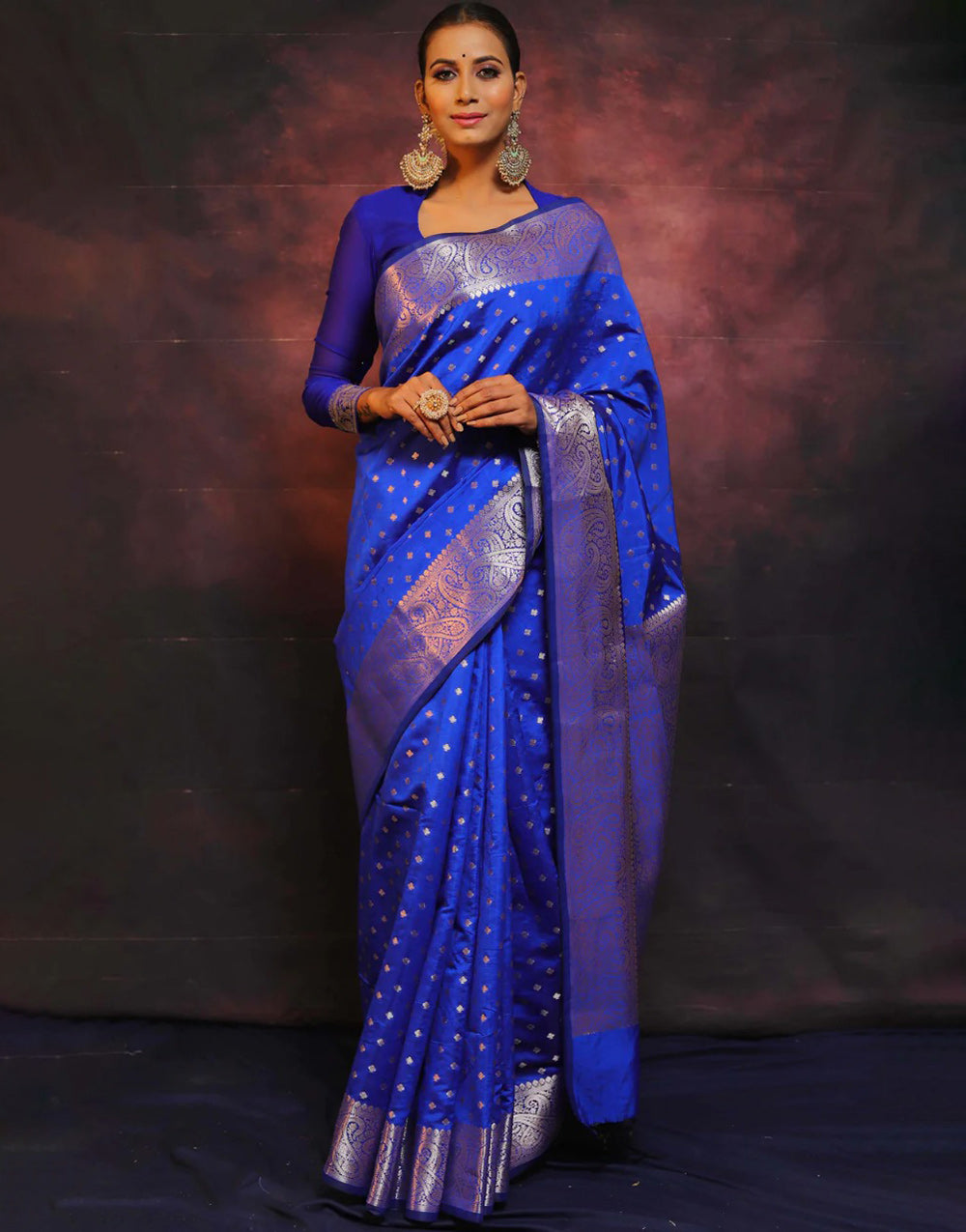 Cobalt Blue Banarasi Silk Saree With Zari Weaving Work