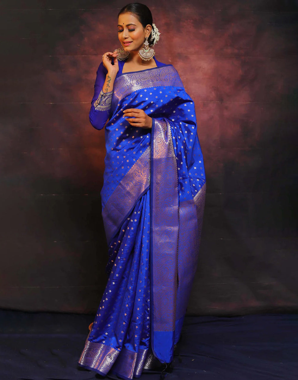 Cobalt Blue Banarasi Silk Saree With Zari Weaving Work