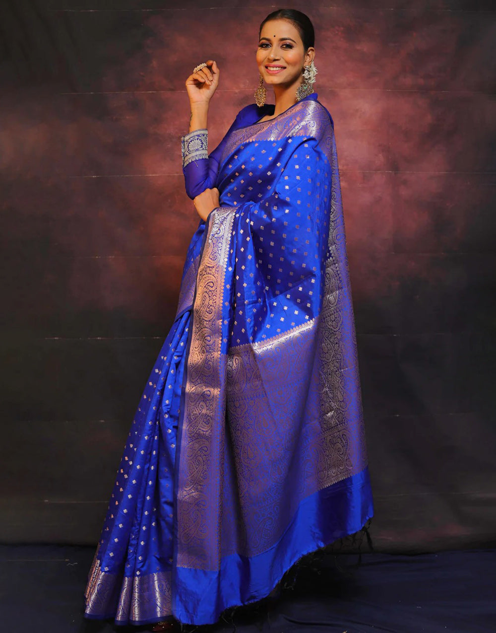 Cobalt Blue Banarasi Silk Saree With Zari Weaving Work