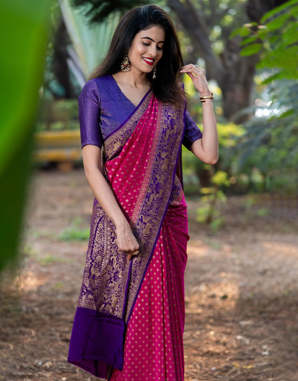 Dark Rani Pink Soft Banarasi Silk Saree With Zari Weaving Work