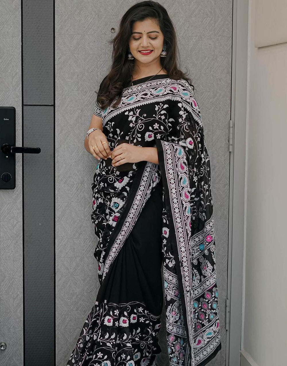 Black Georgette Saree With Heavy Embroidery Work