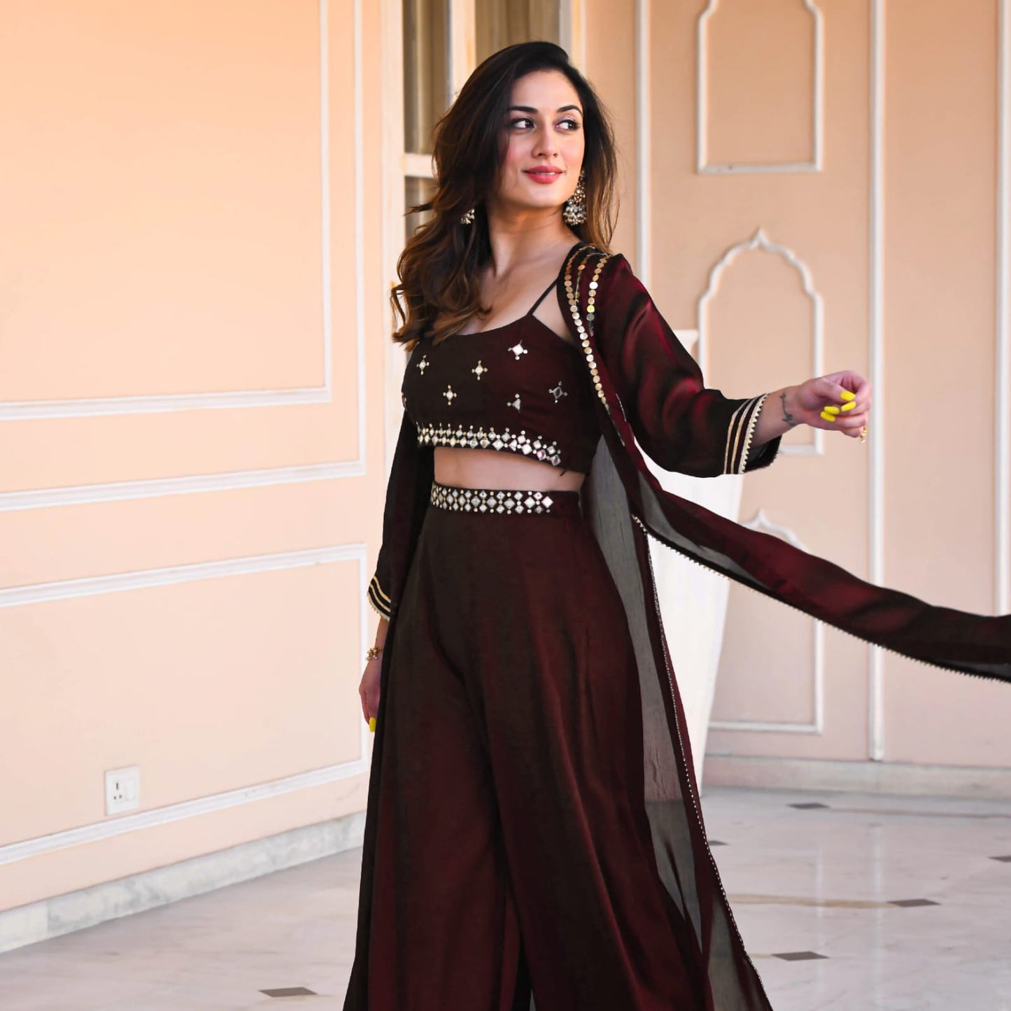 Beautiful Designer Top Pant and Jecekt 3 Piece Sharara Suit