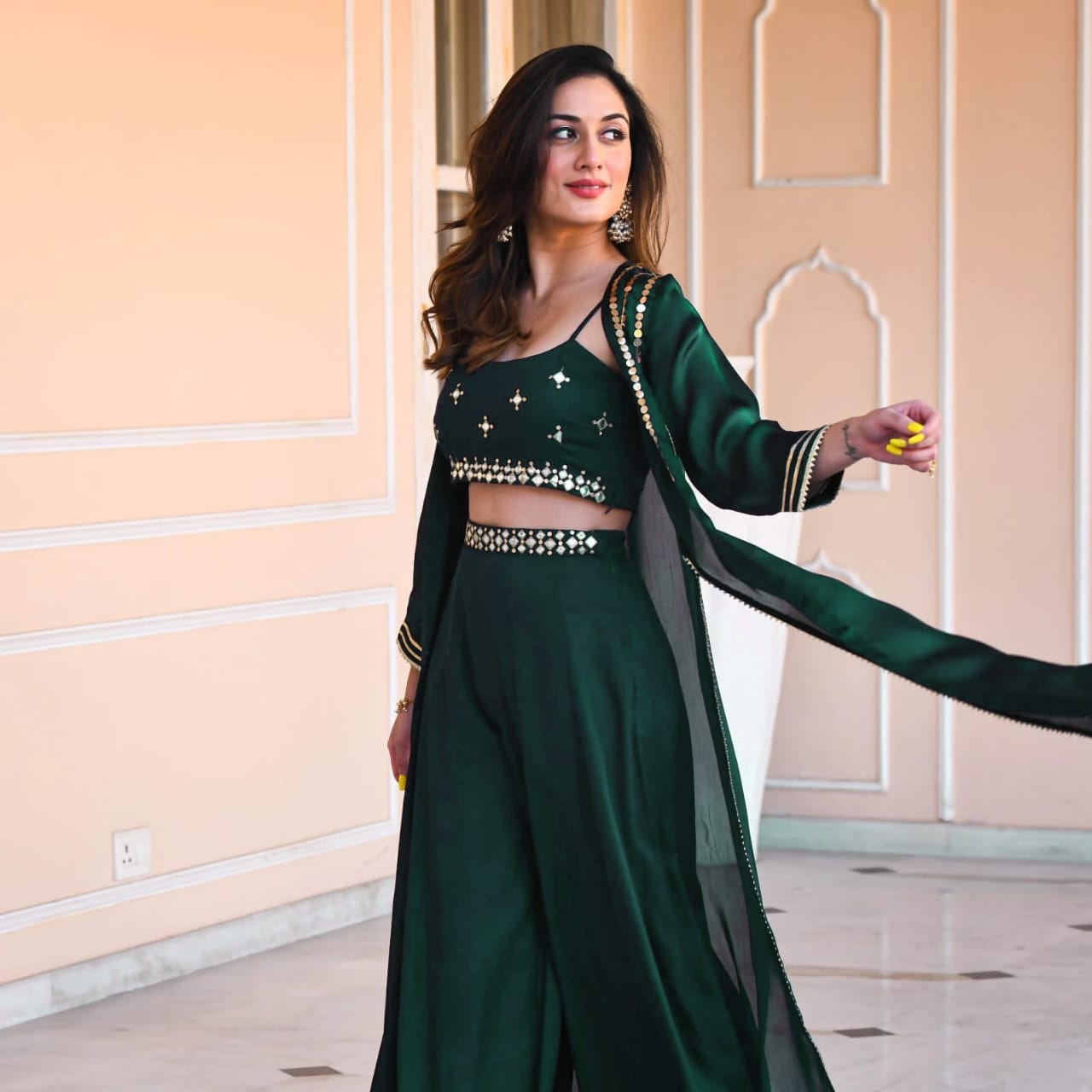 Beautiful Designer Top Pant and Jecekt 3 Piece Sharara Suit