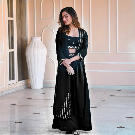 Beautiful Designer Top Pant and Jecekt 3 Piece Sharara Suit