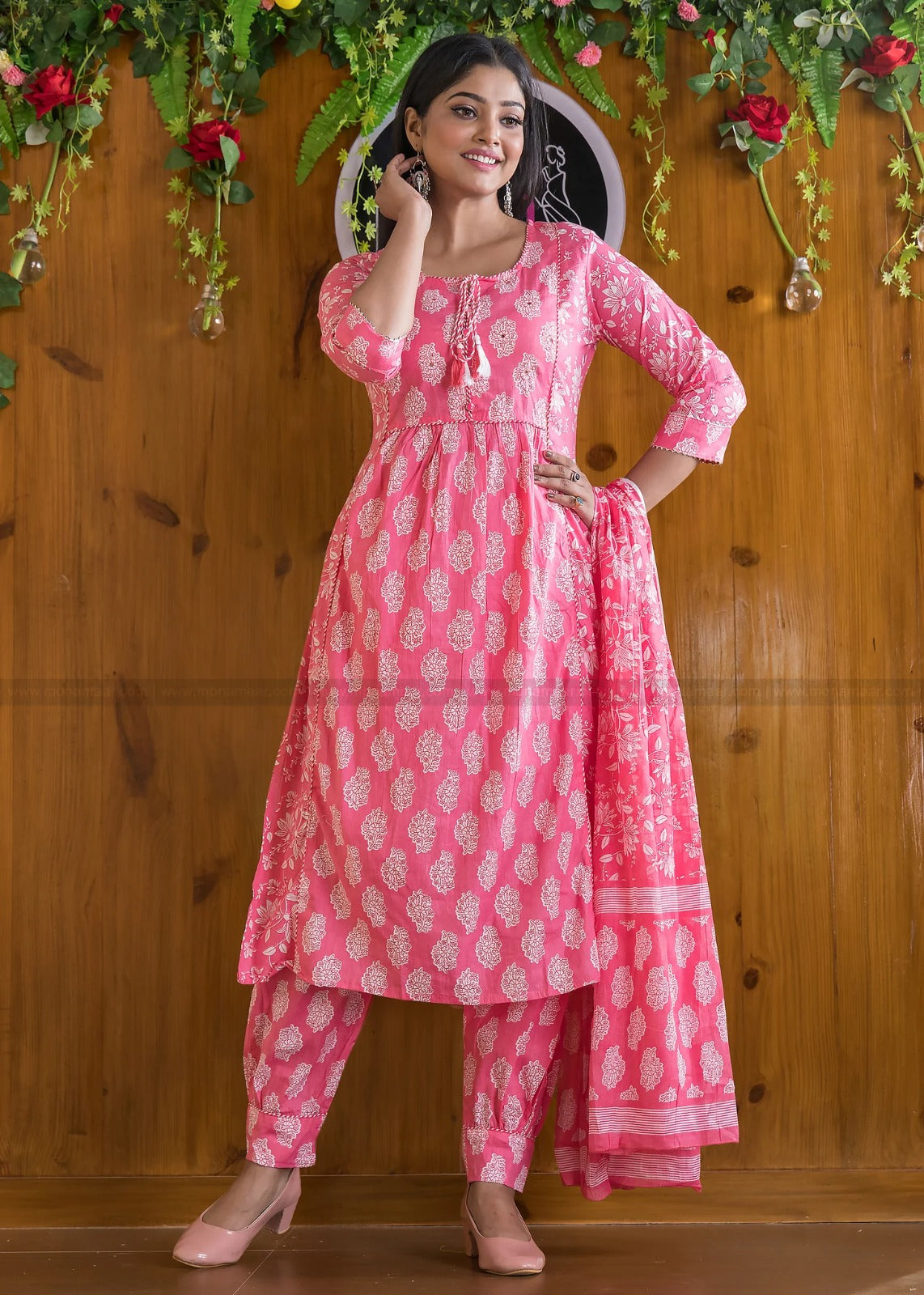 Beautiful Designer Heavy Pink Floral Afghani Salwar Suit