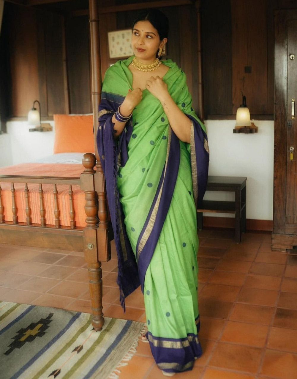 Parrot Green Soft Silk Saree With Weaving Work