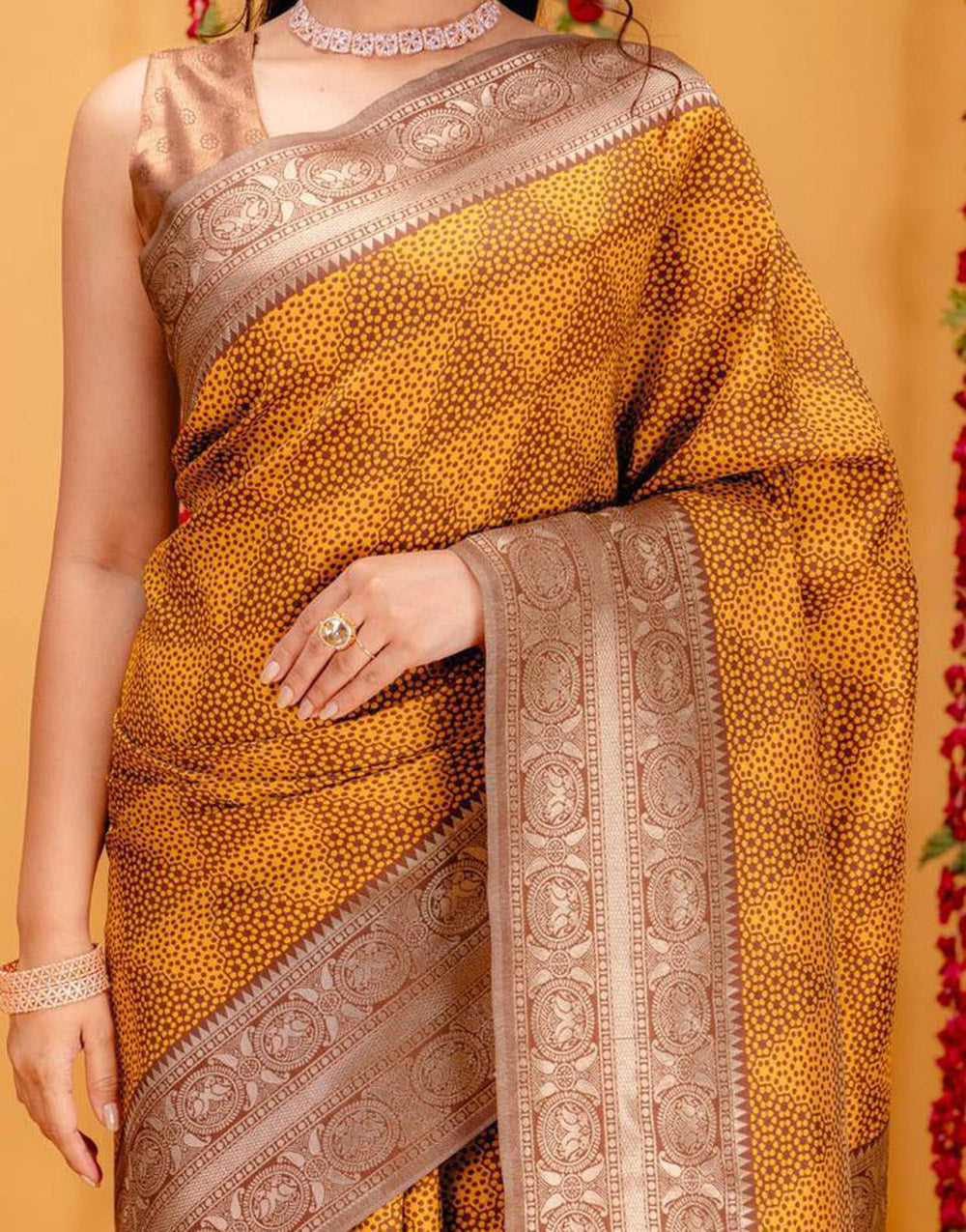 Brown Banarasi Silk Saree With Zari Weaving Work