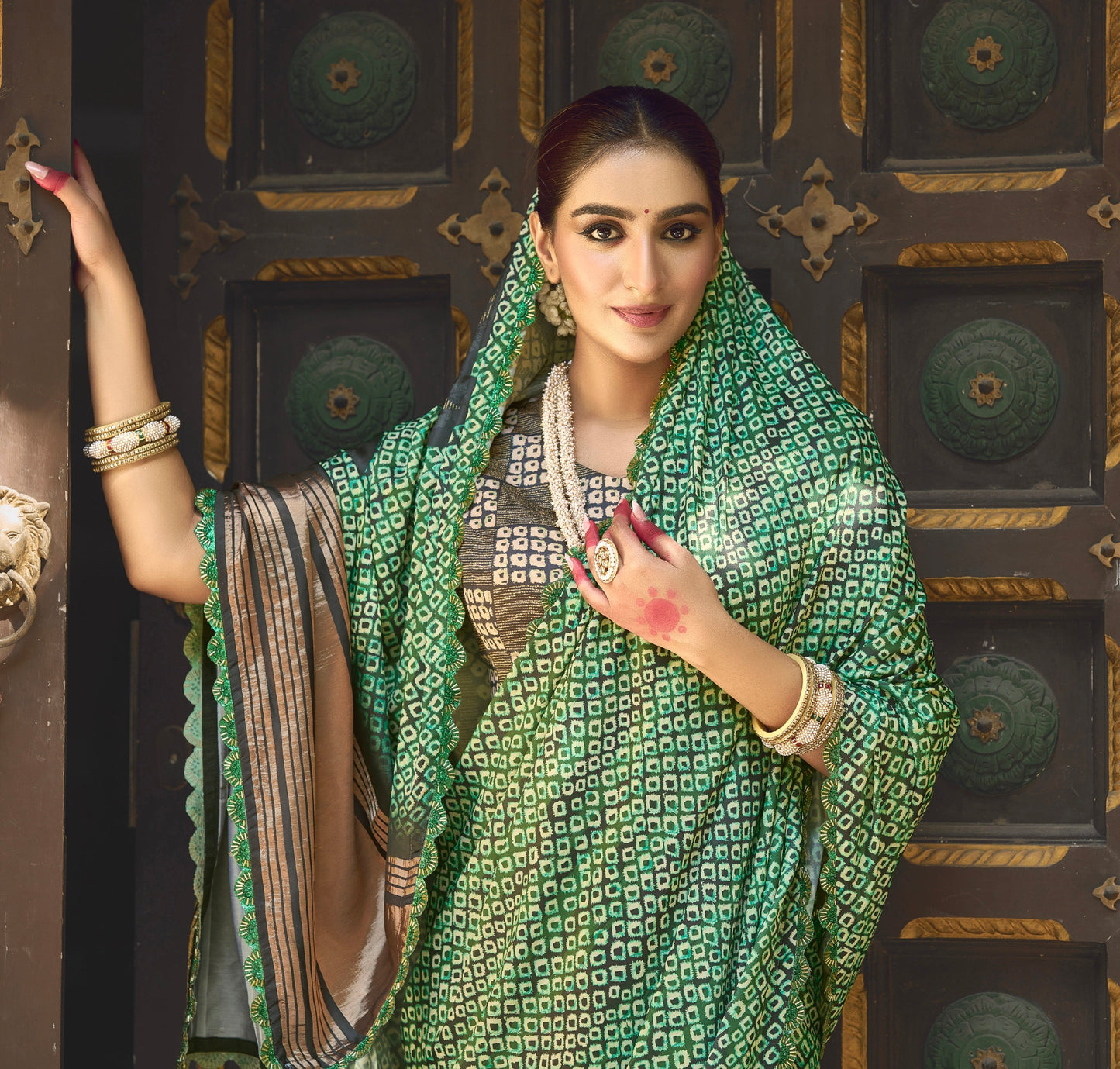 Green Gajji Silk Saree with Pure Handwork