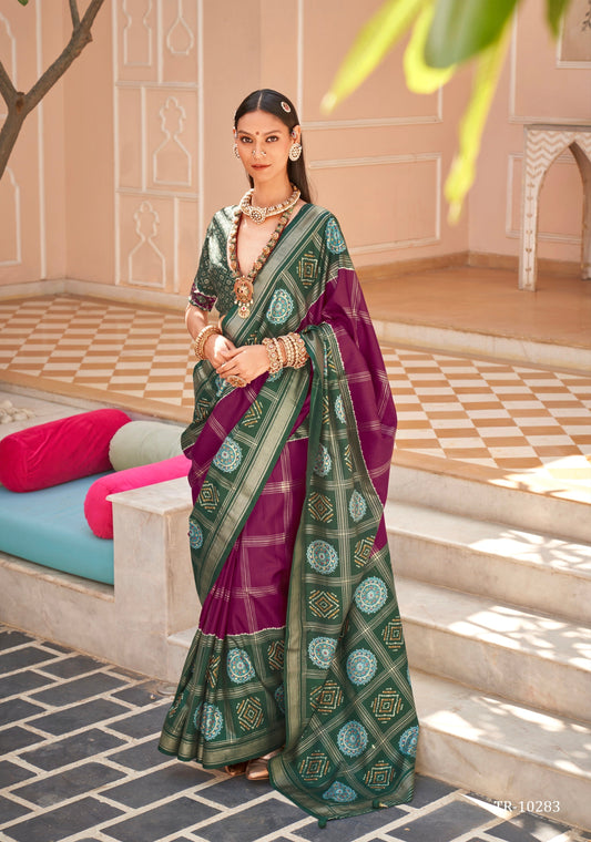 Green and Purple Super PV Silk Patola Saree