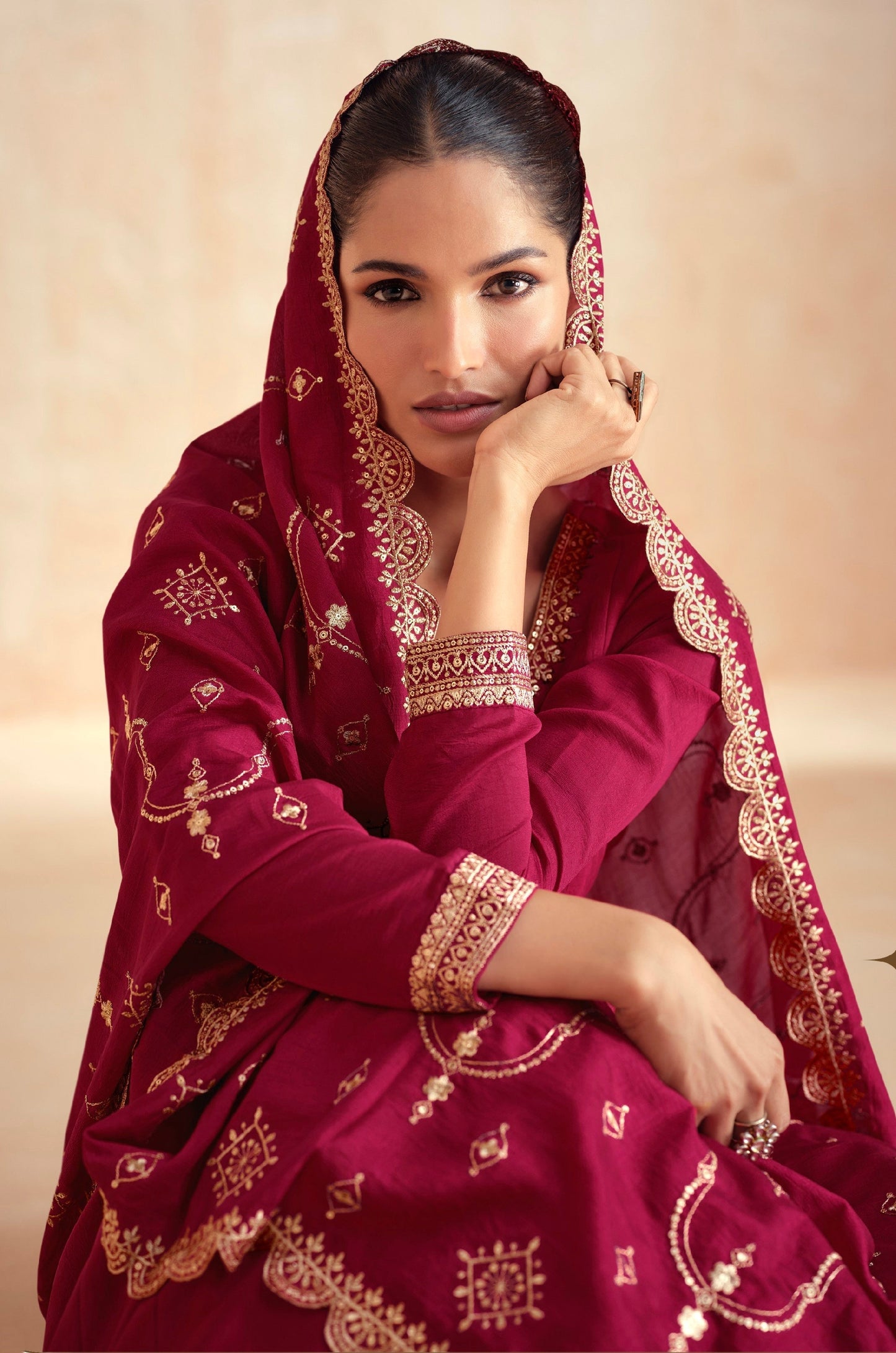 Maroon Premium Silk Anarkali Suit with Embroidered Dupatta