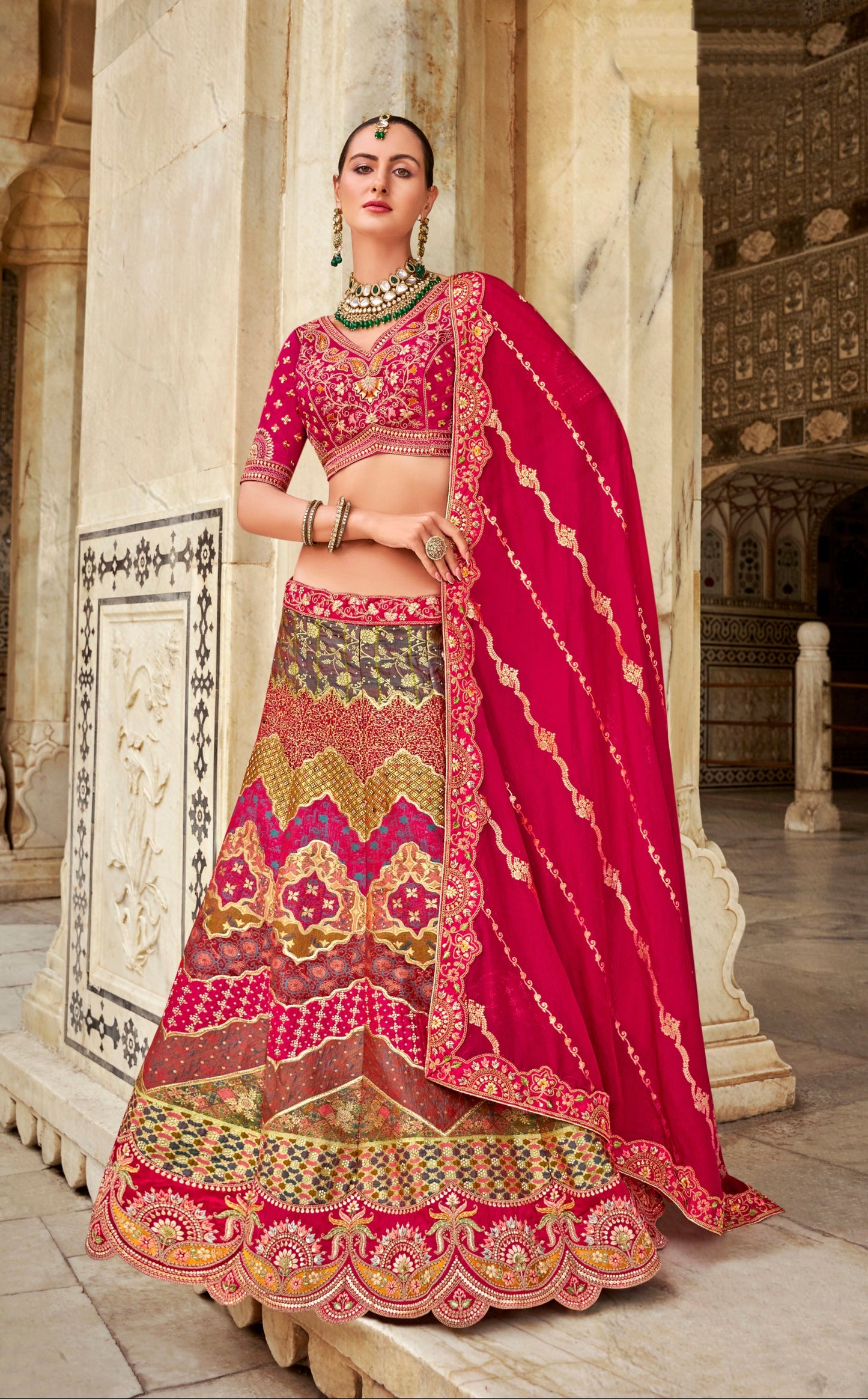 Magenta Pink Banarasi Silk Lehenga with Zarkan Sequins Work