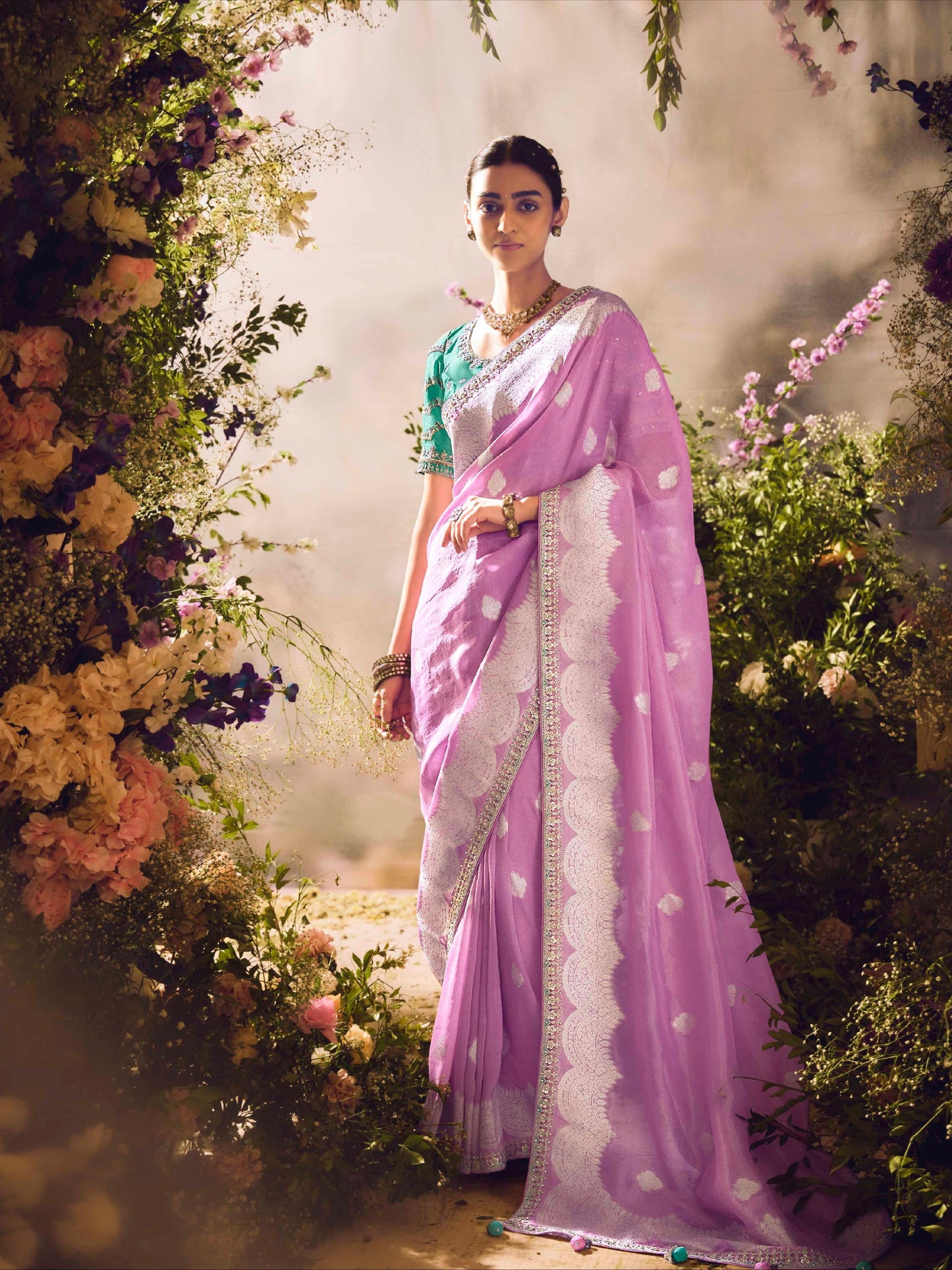 Lilac Zari Weaving and Designer Border Banarasi Saree