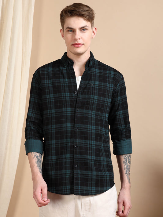 Casual Checked Green Shirt For Men