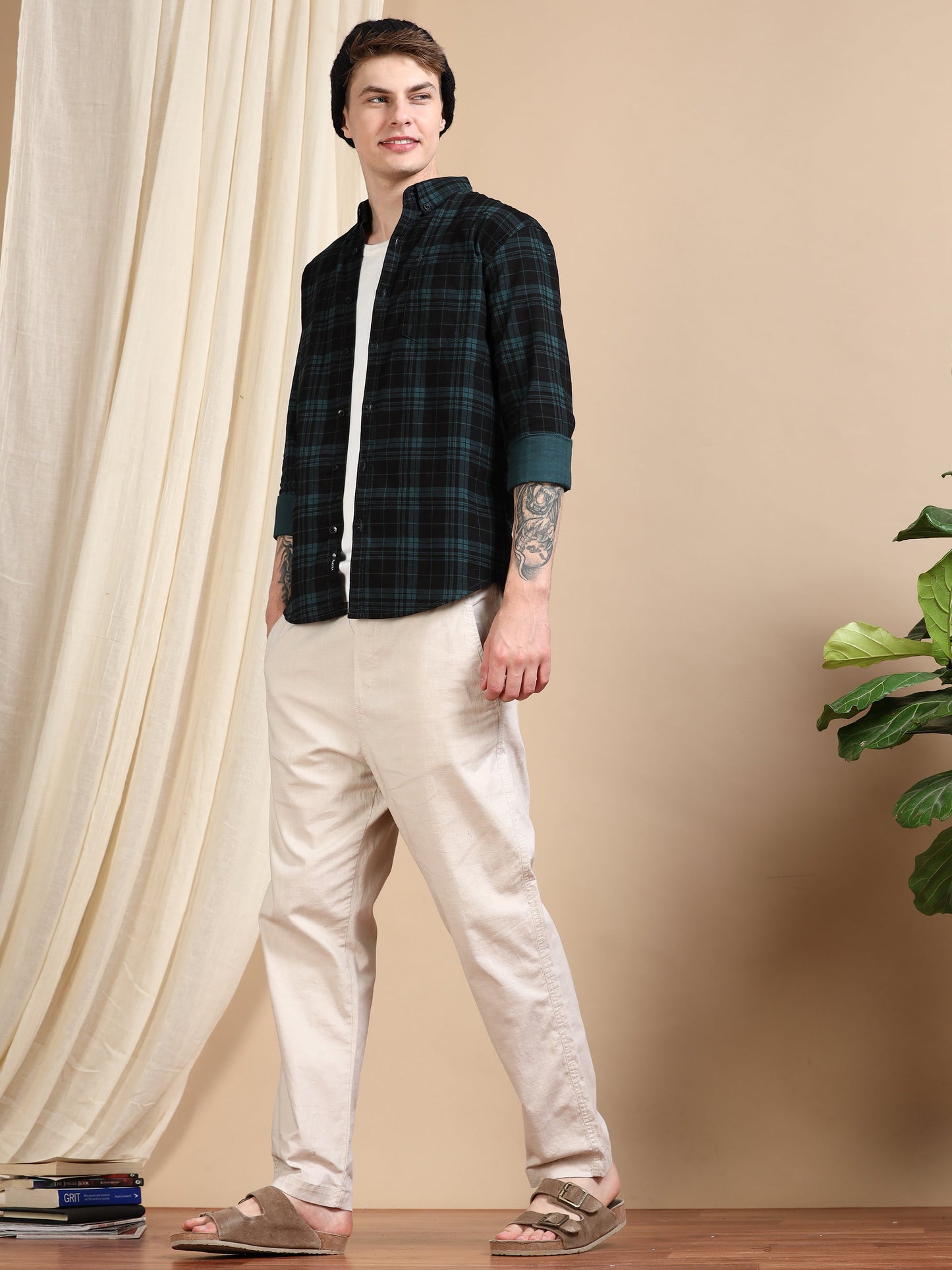 Casual Checked Green Shirt For Men