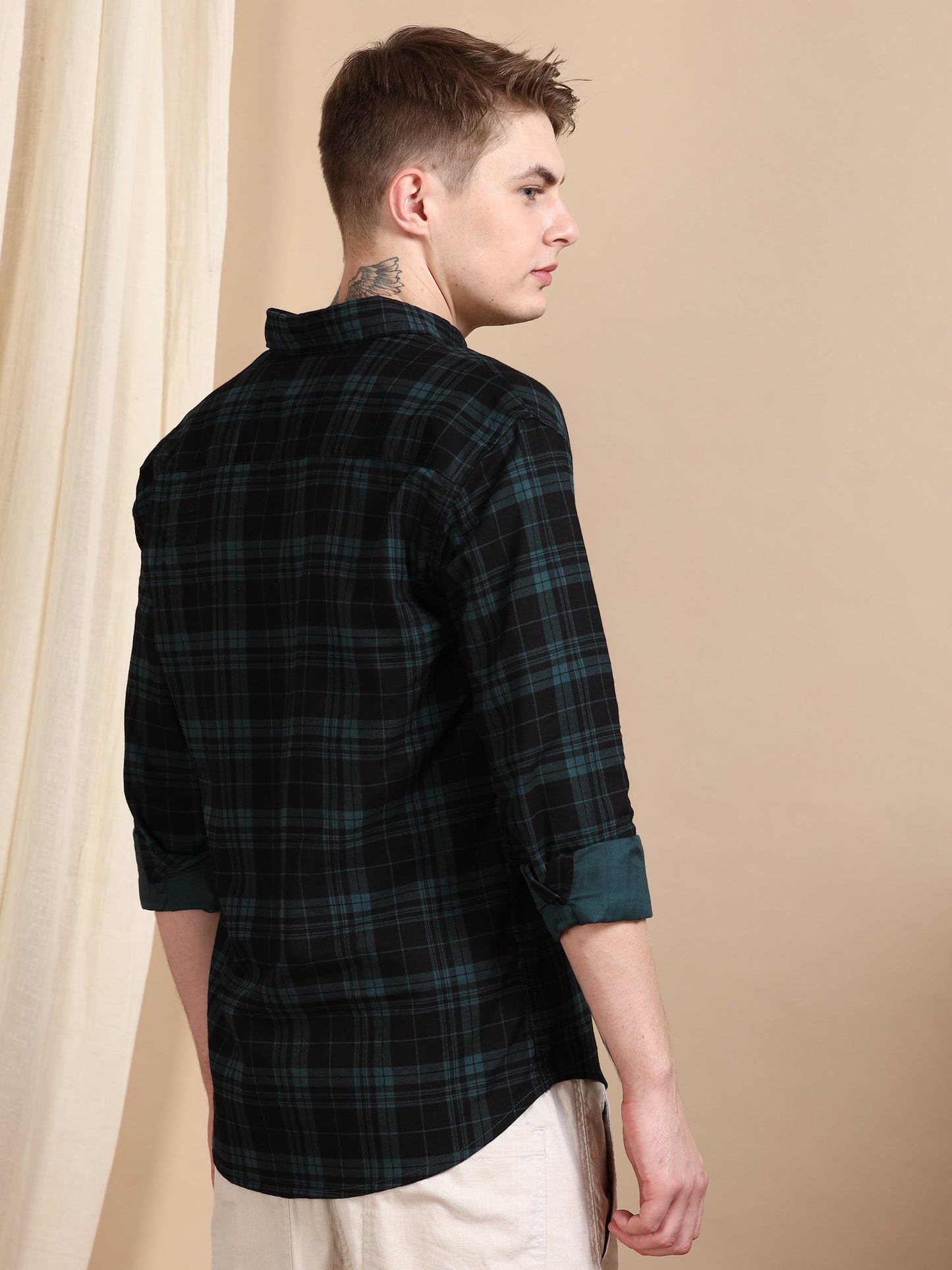 Casual Checked Green Shirt For Men