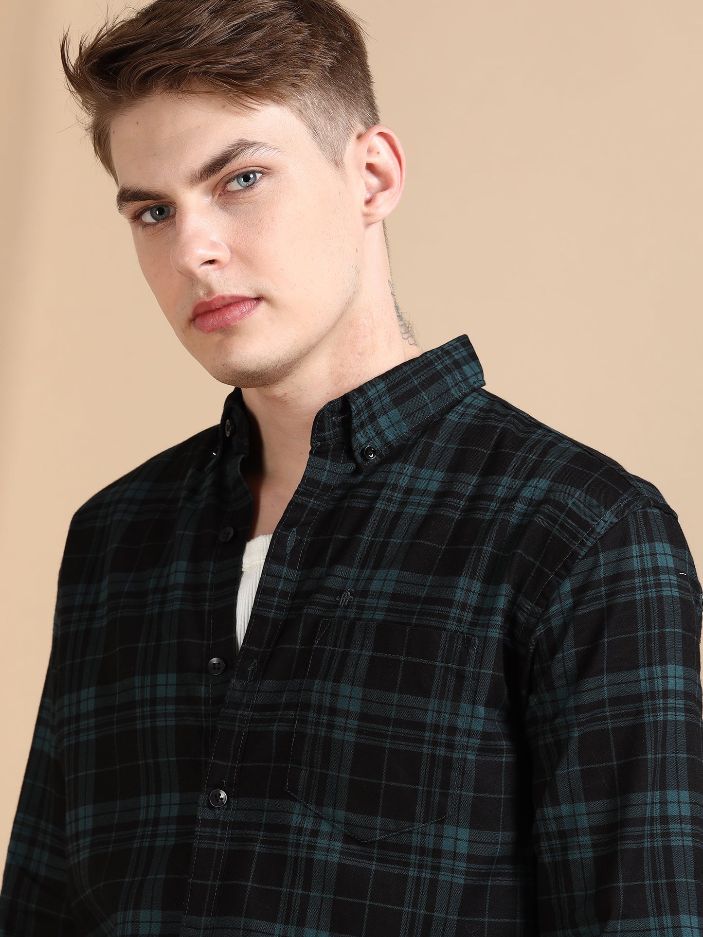 Casual Checked Green Shirt For Men