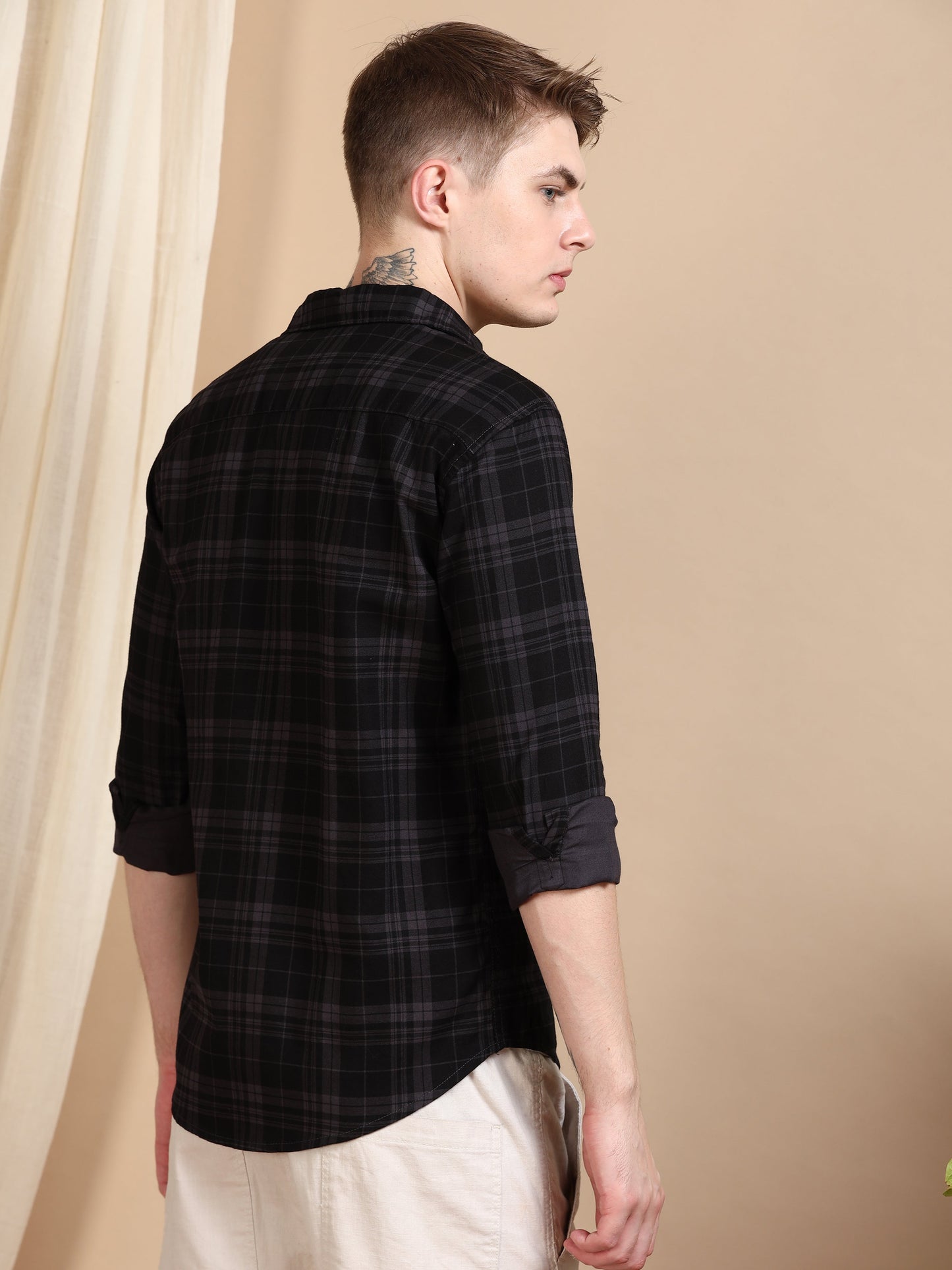 Casual Checked Ash Grey Shirt For Men