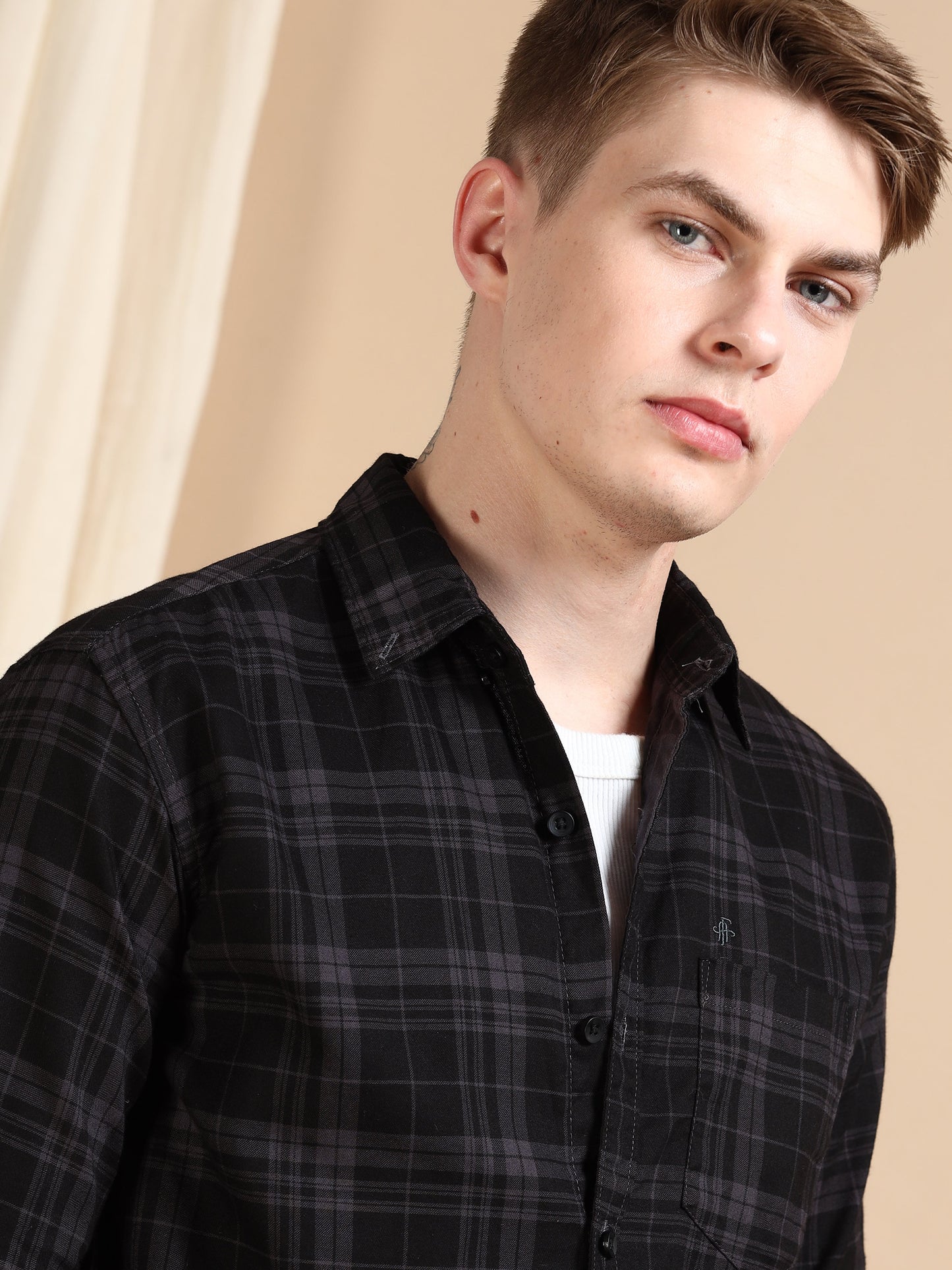 Casual Checked Ash Grey Shirt For Men