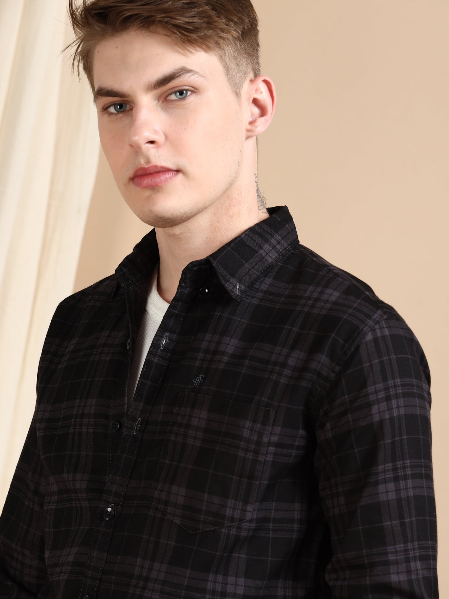 Casual Checked Ash Grey Shirt For Men