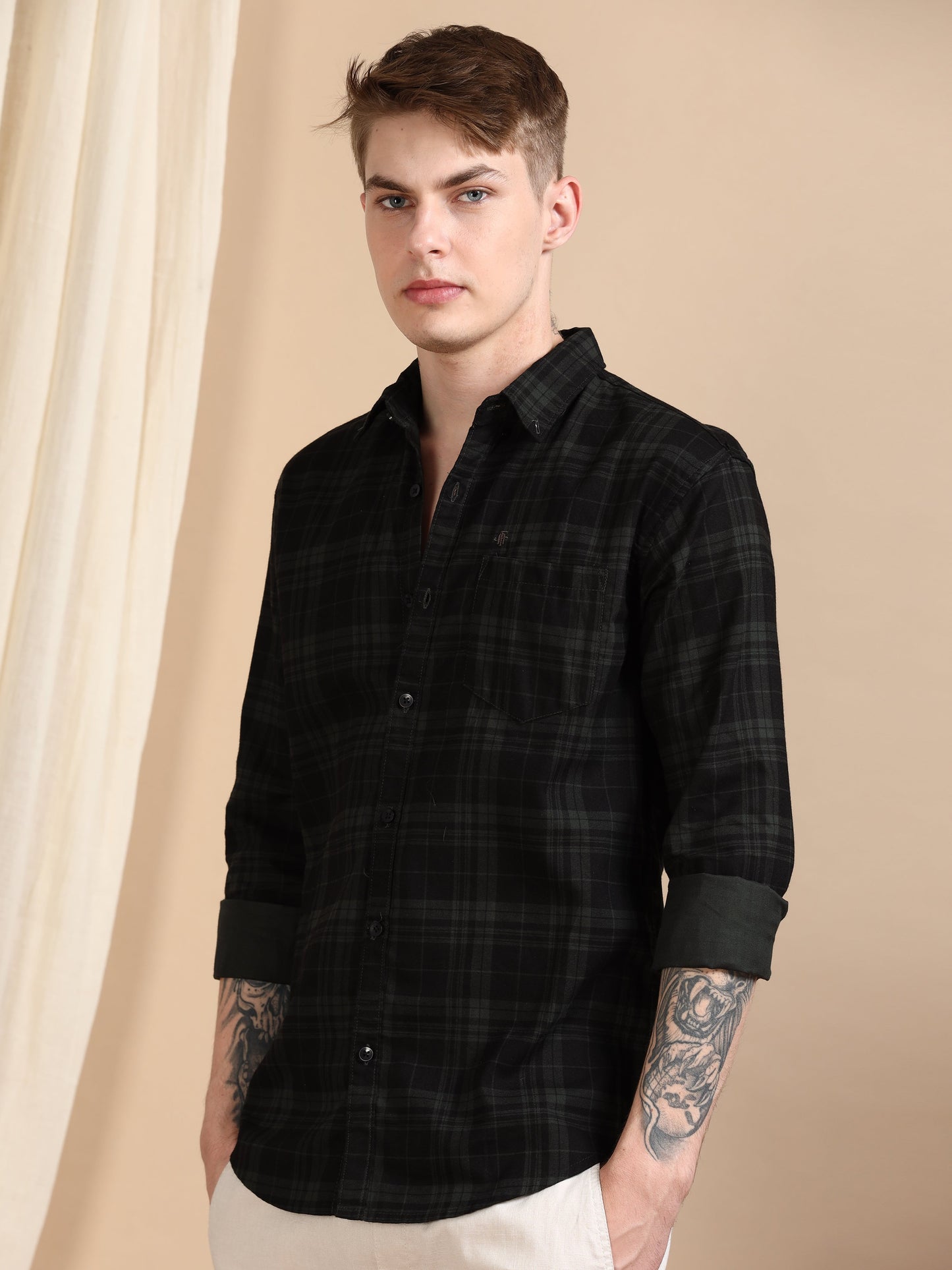 Casual Checked Sea Green Shirt For Men