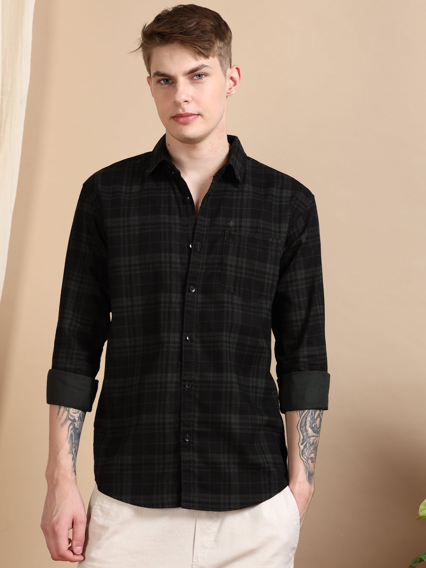 Casual Checked Sea Green Shirt For Men