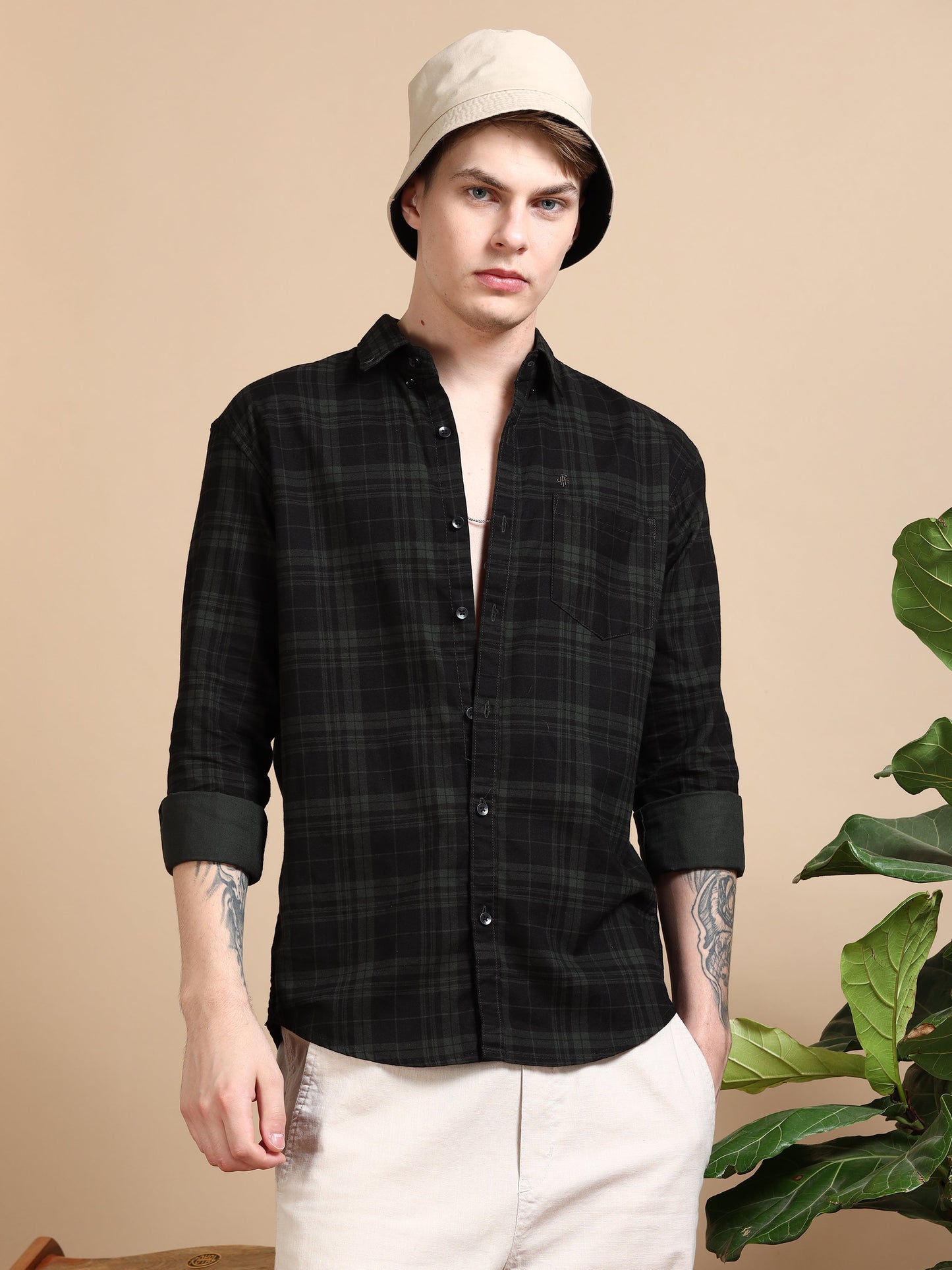 Casual Checked Sea Green Shirt For Men