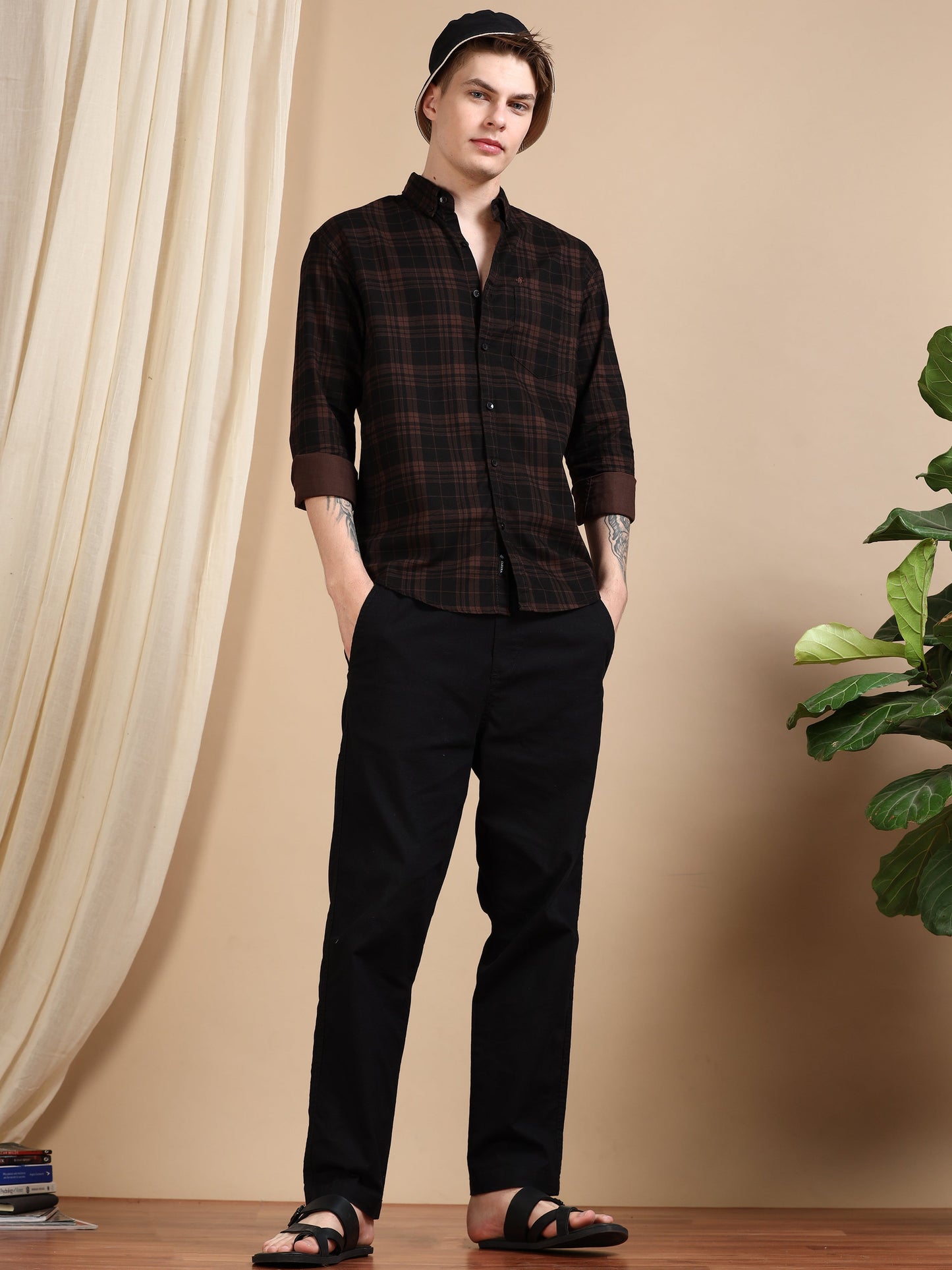 Casual Checked Brown Shirt For Men