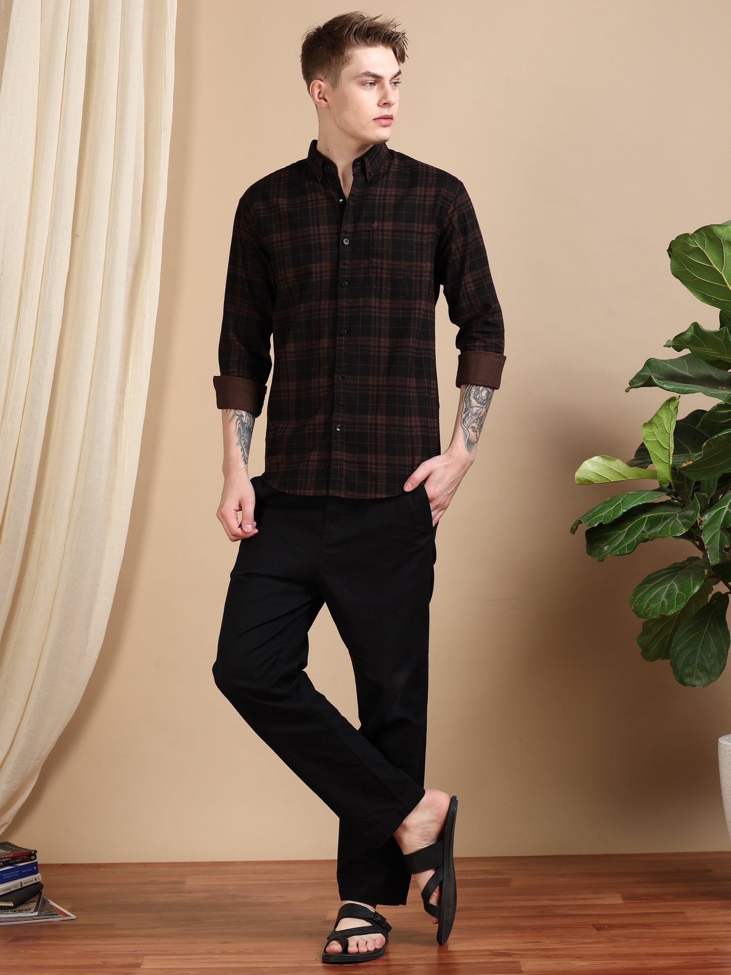 Casual Checked Brown Shirt For Men