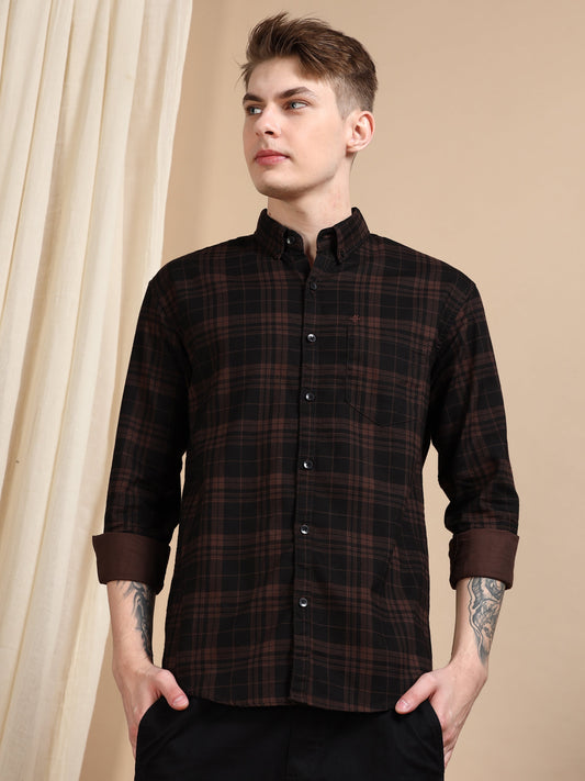 Casual Checked Brown Shirt For Men