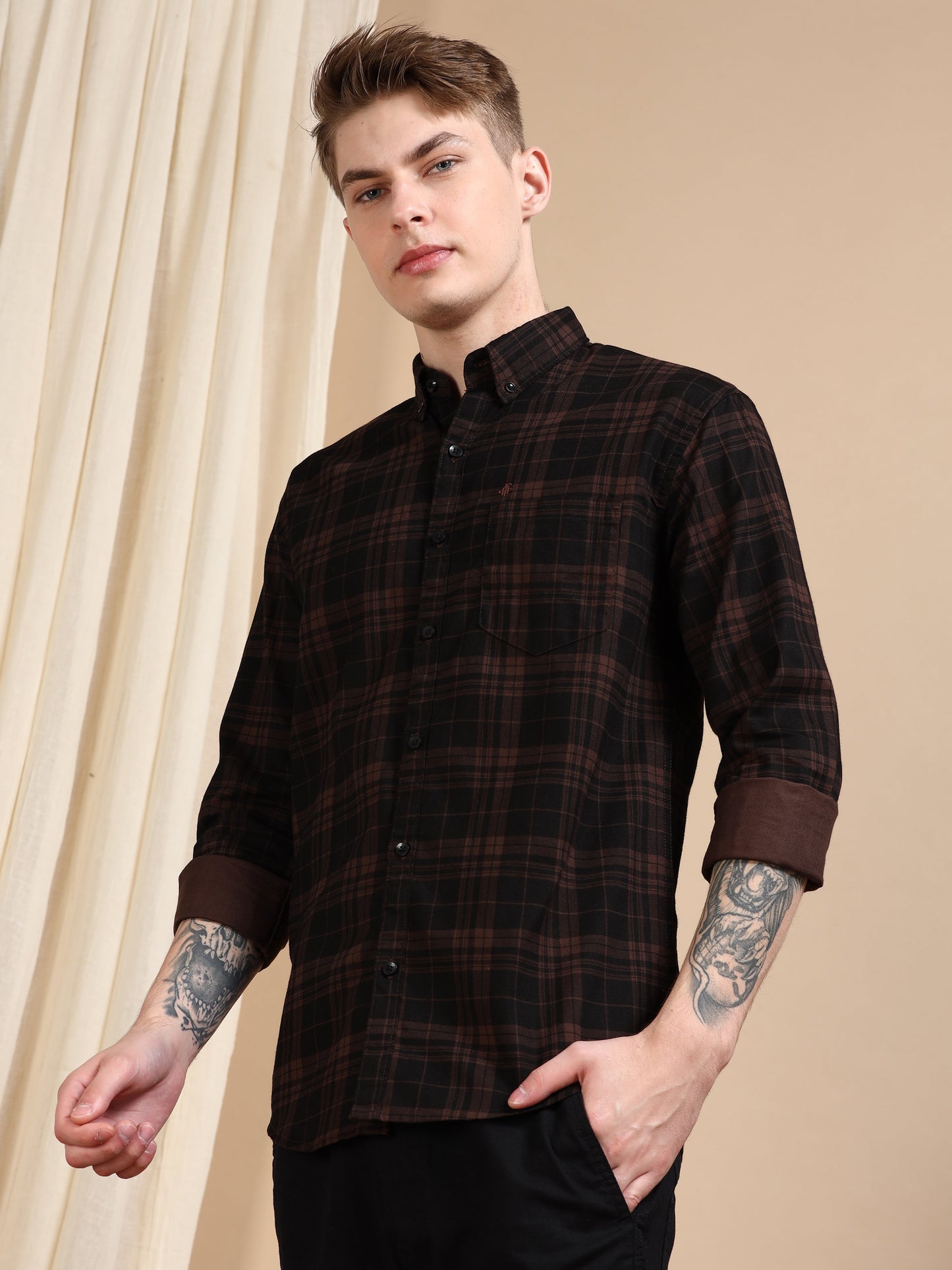 Casual Checked Brown Shirt For Men