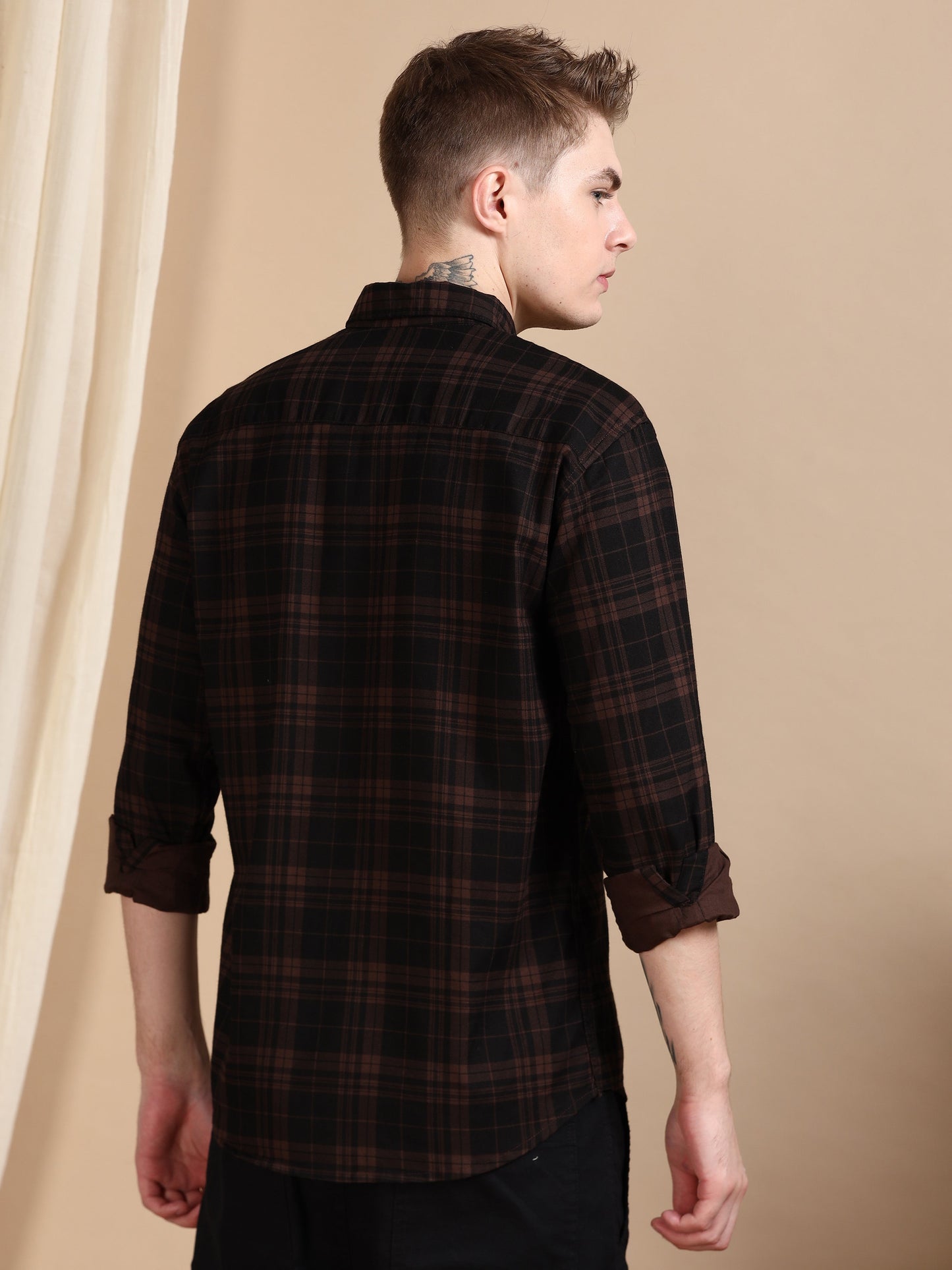 Casual Checked Brown Shirt For Men