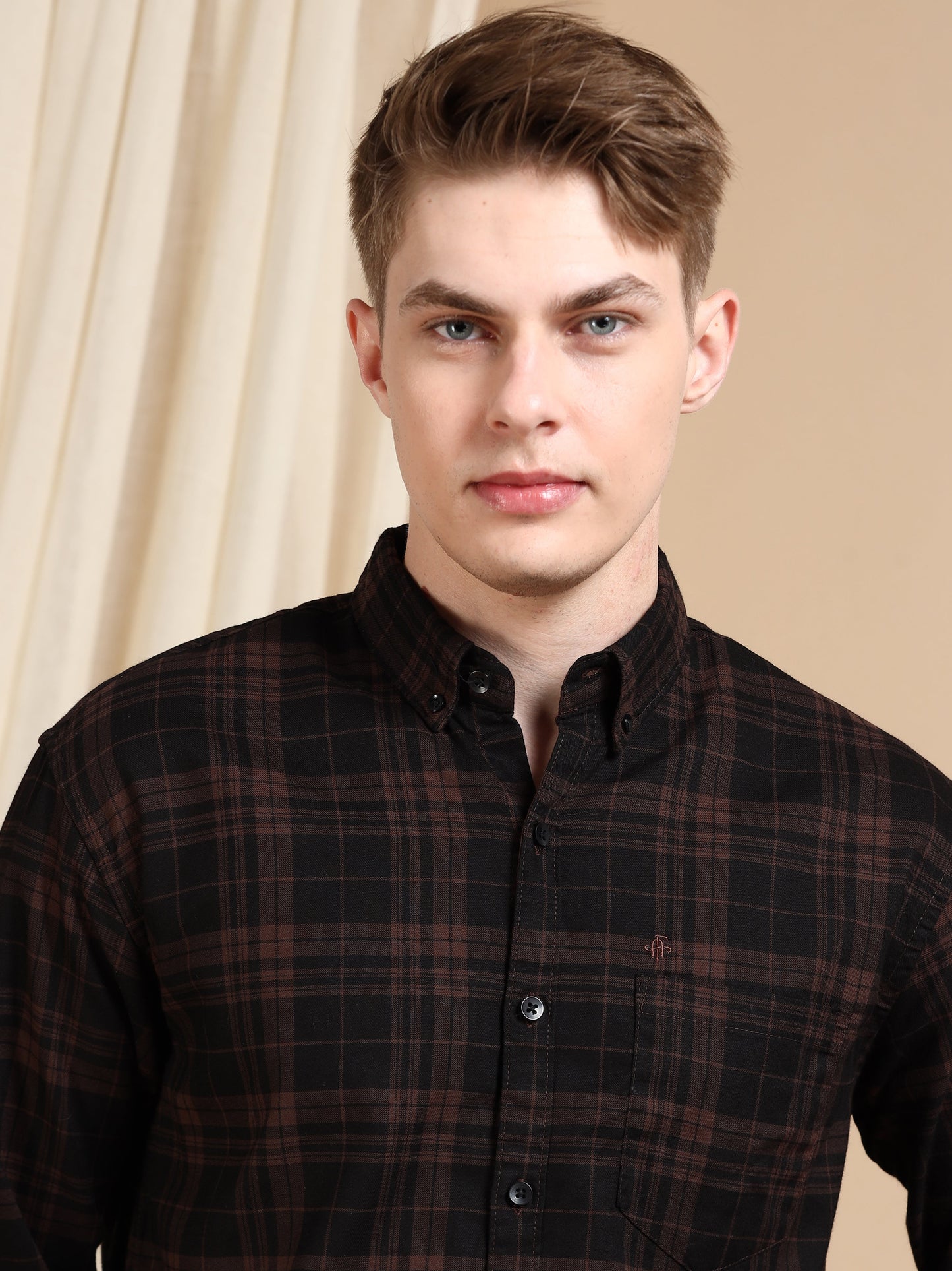 Casual Checked Brown Shirt For Men