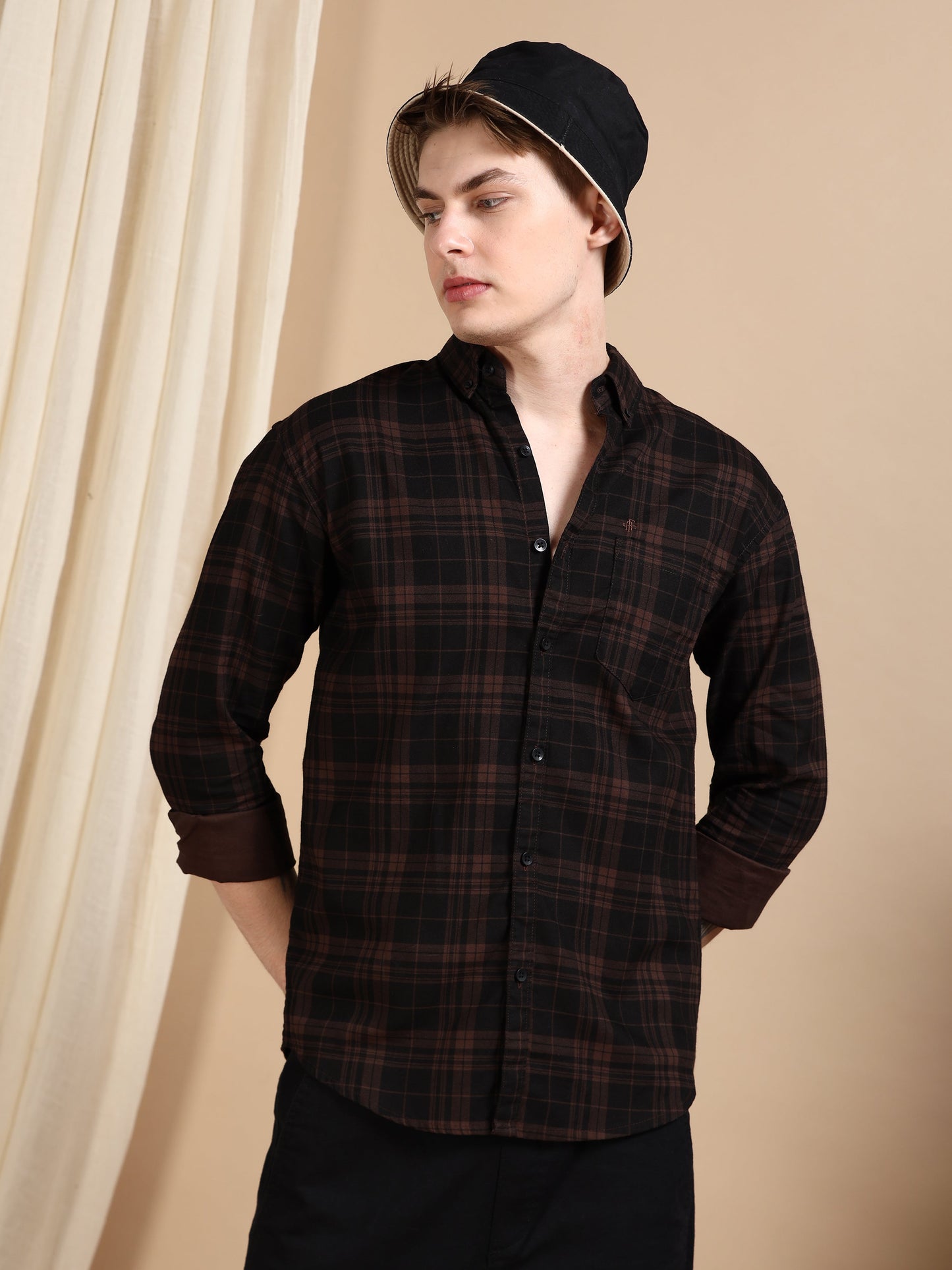 Casual Checked Brown Shirt For Men